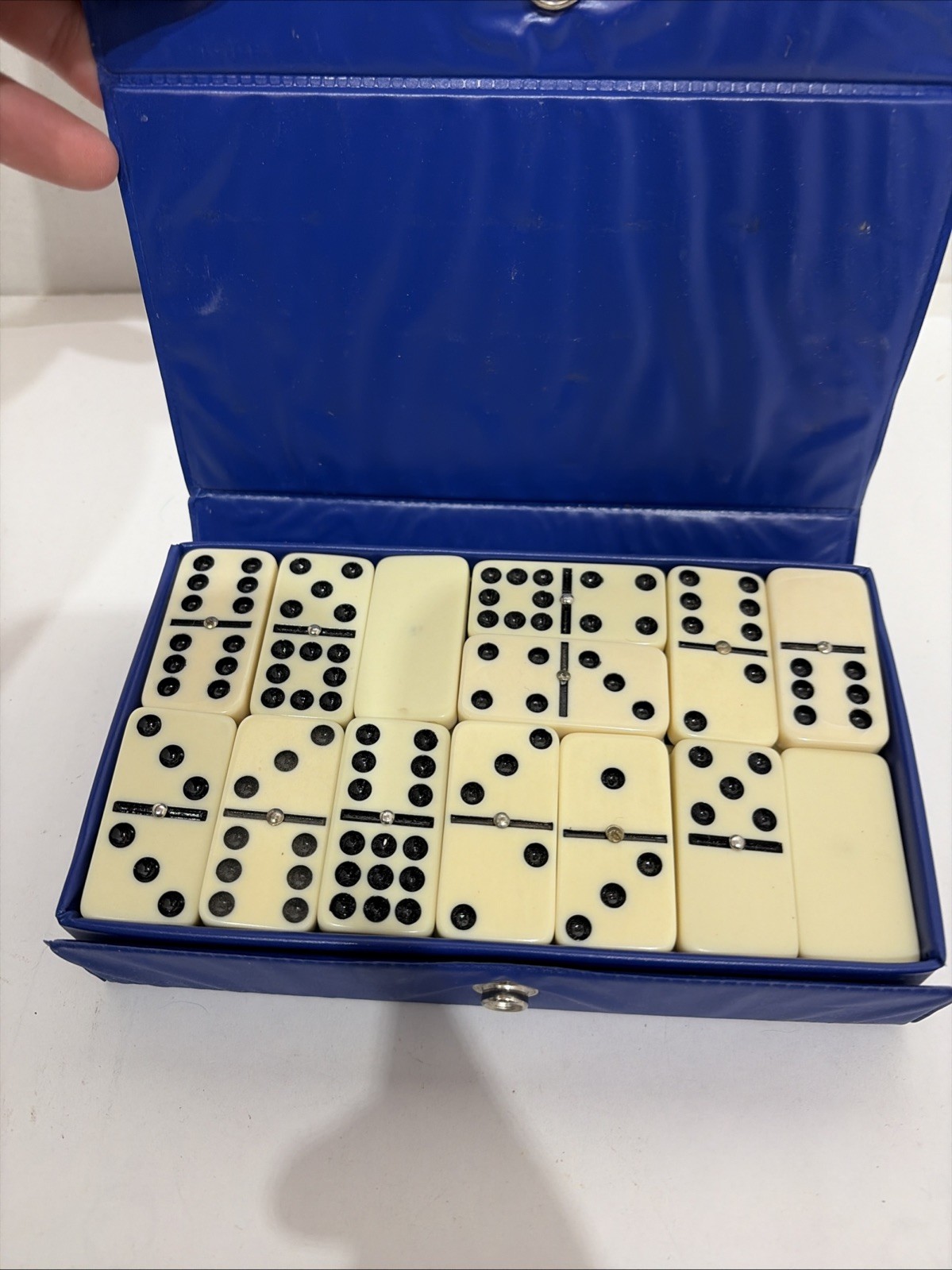 Vintage Dominoes Classic Double- Nine Set 2-4 Players in Blue Vinyl Case
