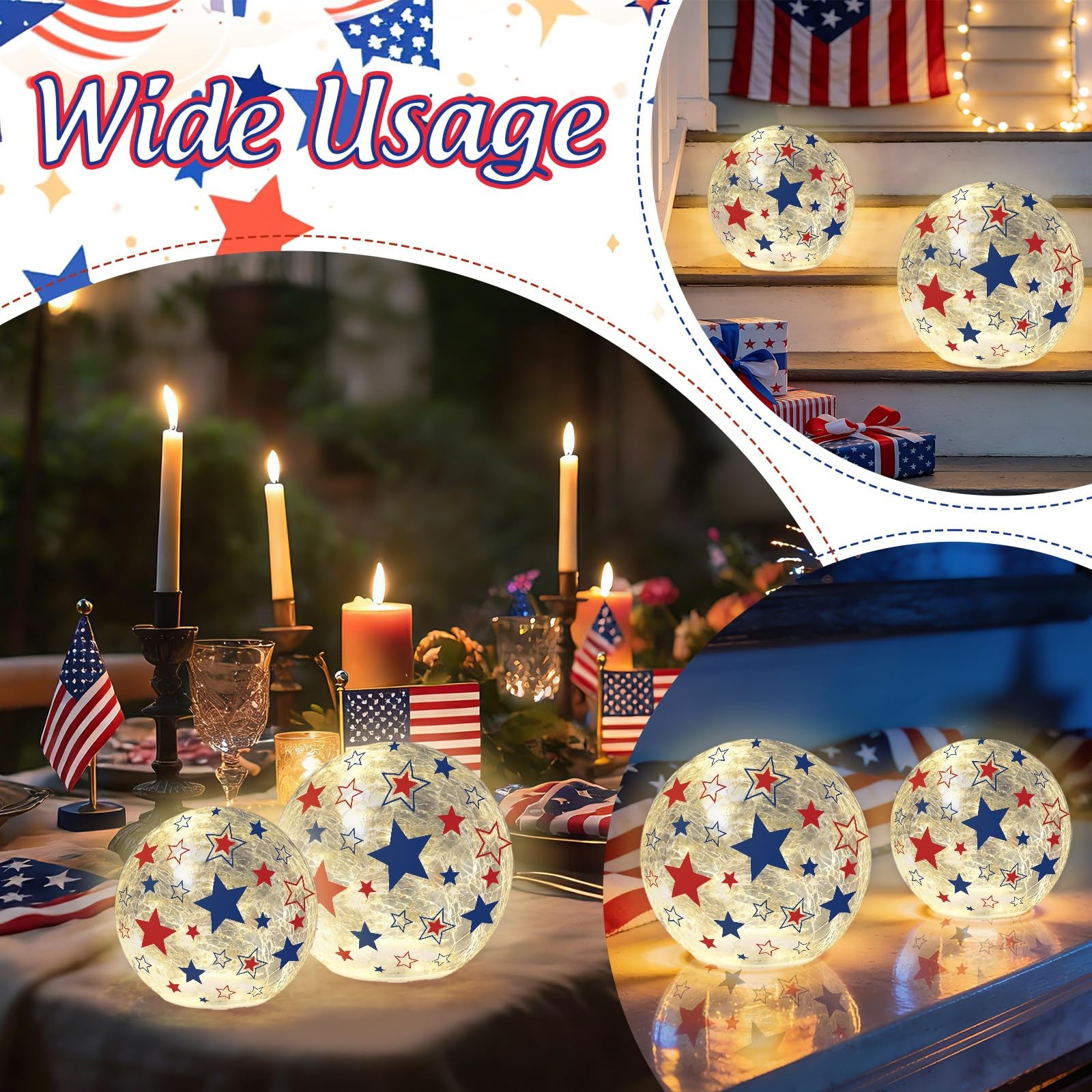 Patriotic Lighted Decorative Glass Ball 4th of July Party Decoration 4.7/6 in