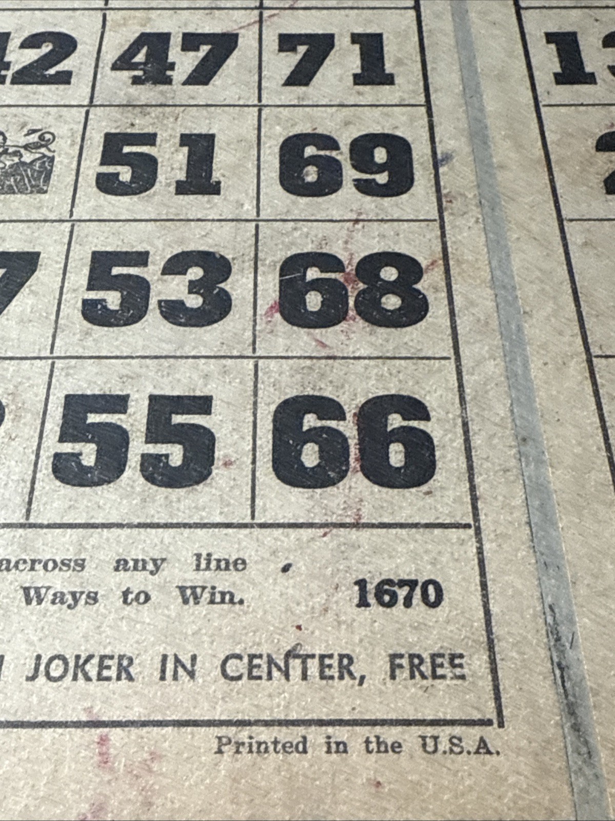 1930s Lg heavy Double BINGO Card Vtg Joker Center USA 12 Ways to Win