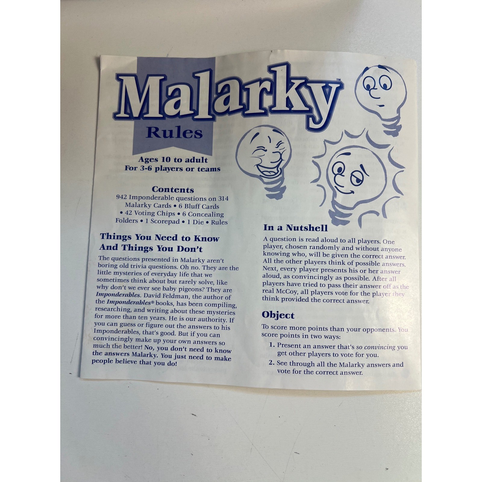 Malarky An Bluffing Board Game Patch Products 1997 Complete Vintage Complete