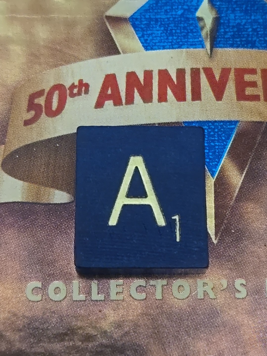Scrabble Blue Gold A Letter Tile 1998 50th Anniversary Single Game Part Piece