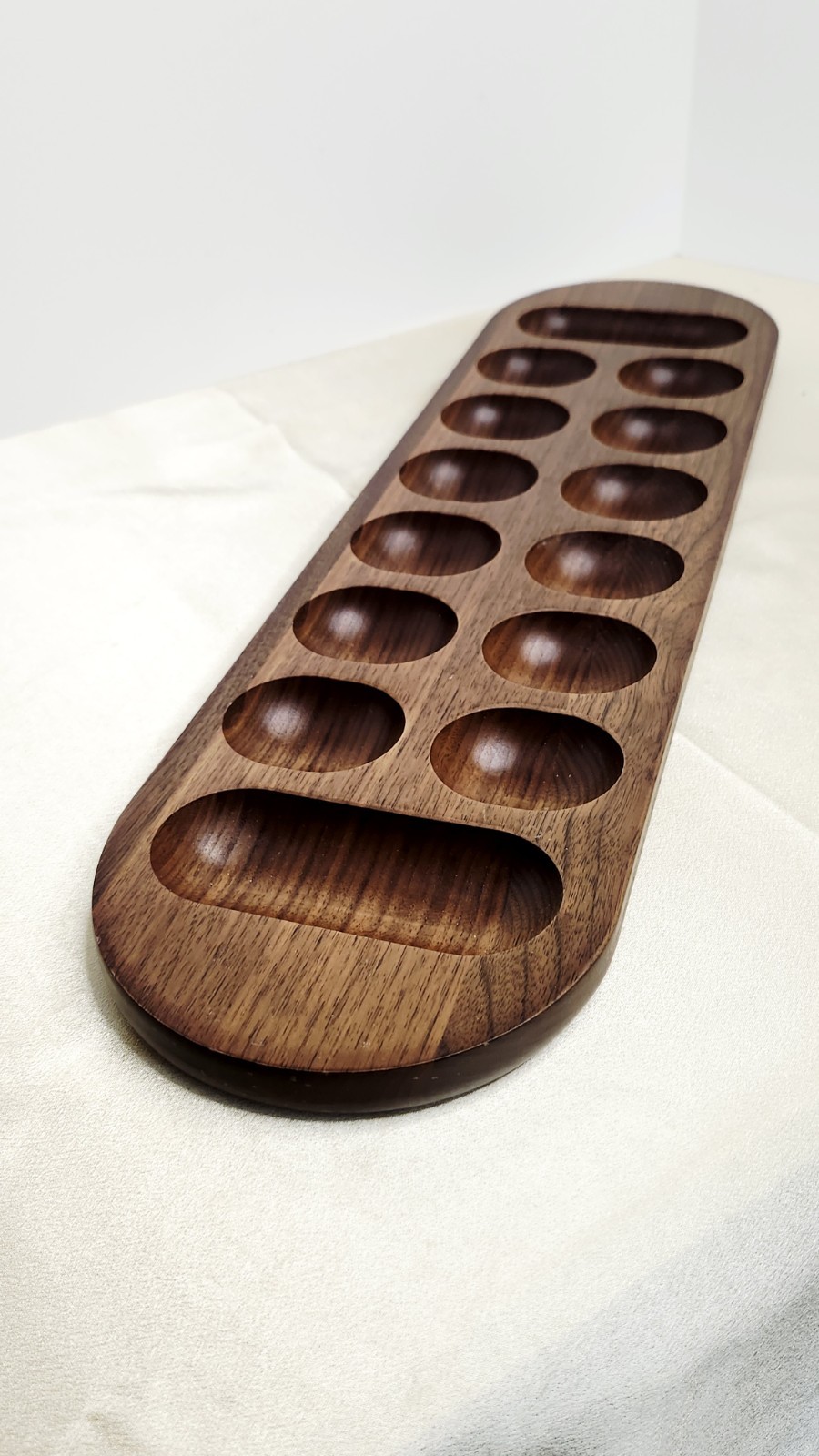 Vtg FAO Schwarz Cardinal MANCALA Premiere Edition Solid Walnut Wood & Gemstones