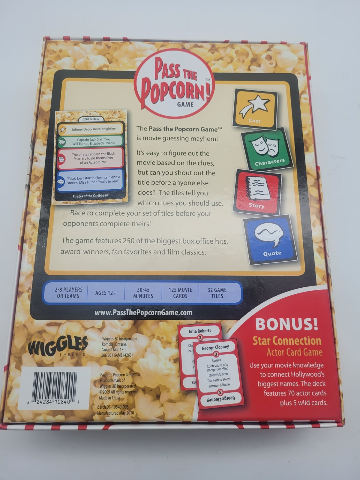 Pass the Popcorn Game with Bonus Booster Star Connection Actor Card Game