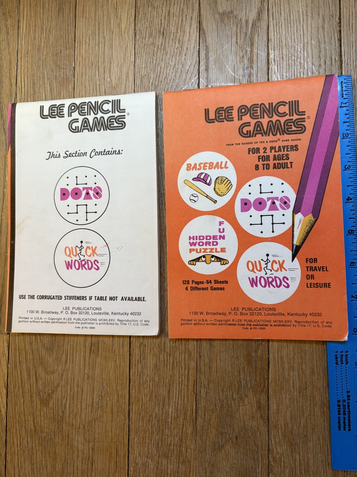 Lee Pencil Games 1975 for 2 Players Age 8 to adult Baseball, Dots, Hidden Word