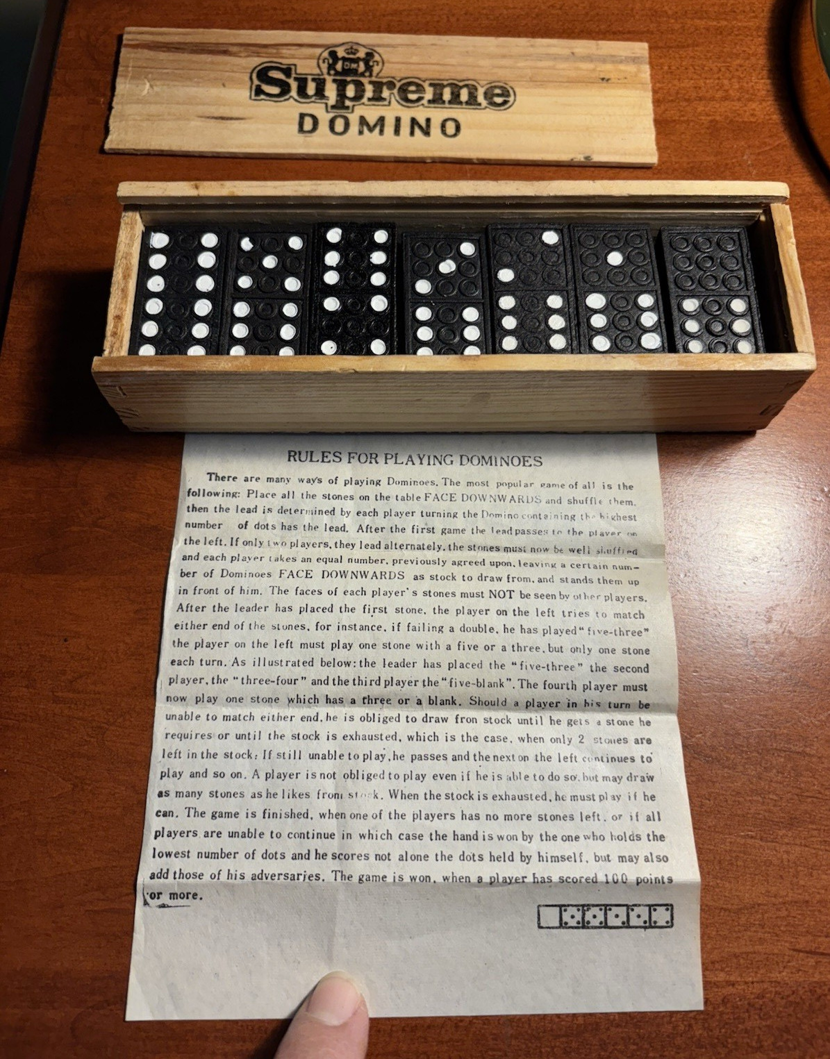 VTG Supreme Domino Set Black Tiles Dragon Back Wood Box Complete w/ Instruction.