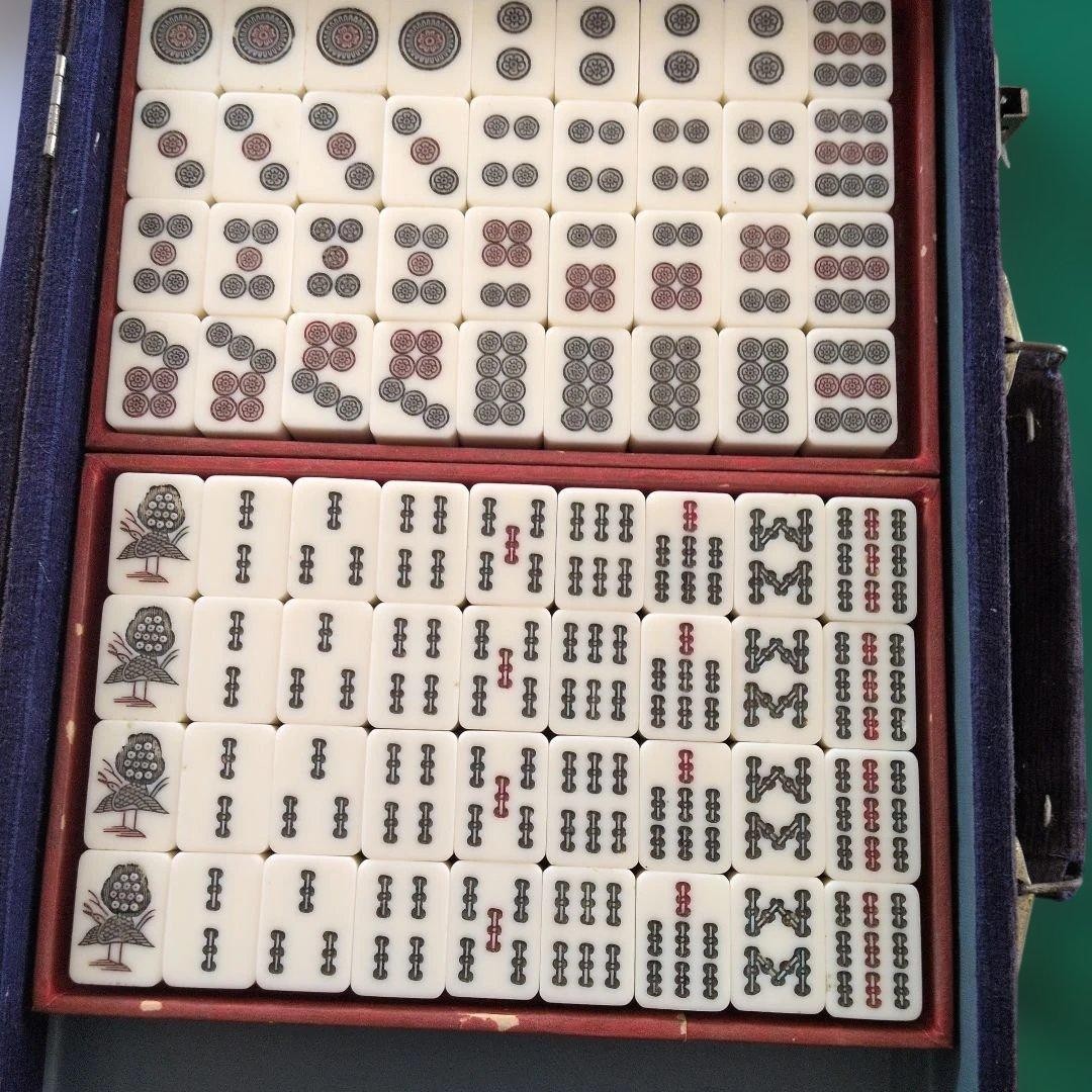 Mahjong Tile Set Bamboo Back Purple Hard Case