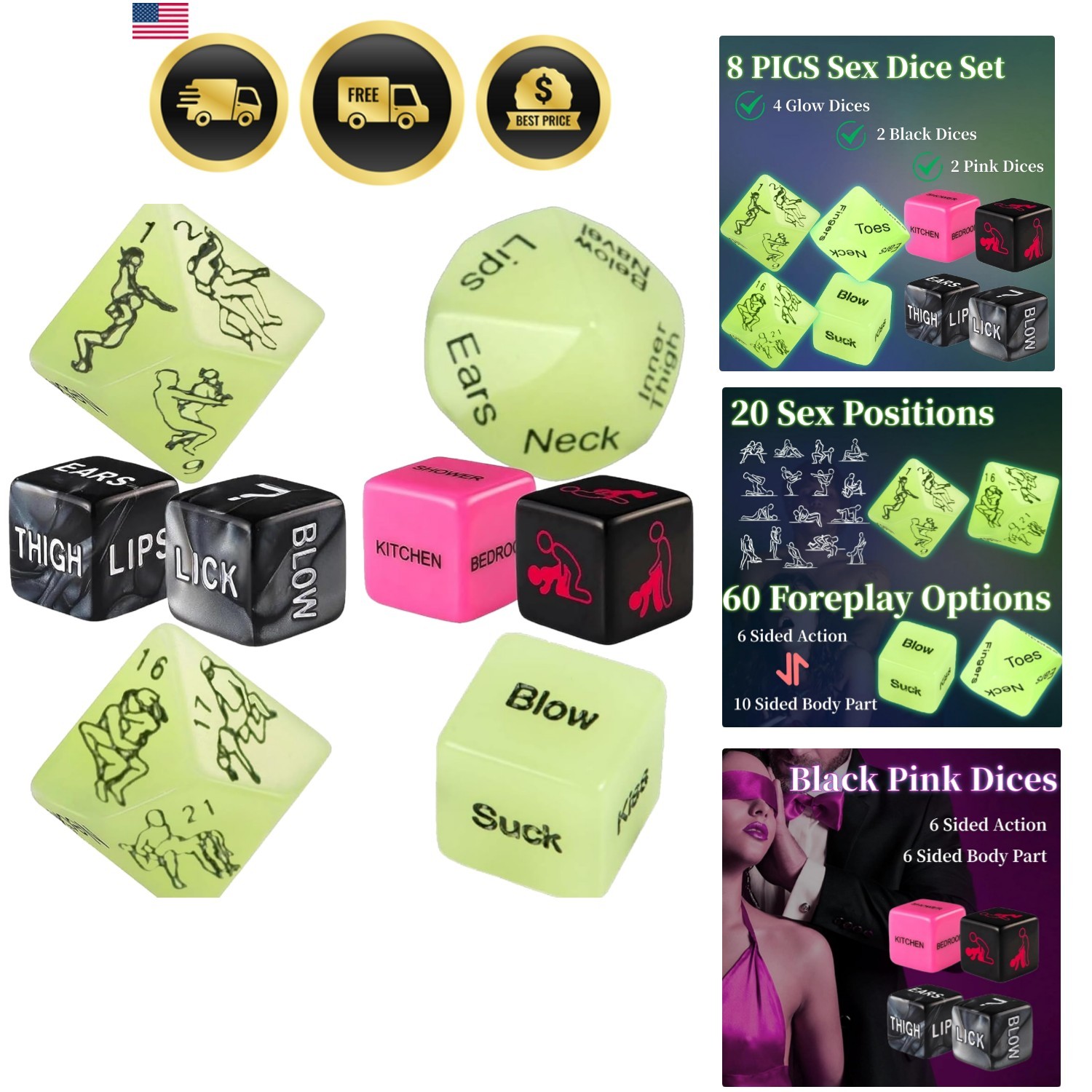 Couples Sex Dice Game Glow in Dark Romantic Adult Partners Play