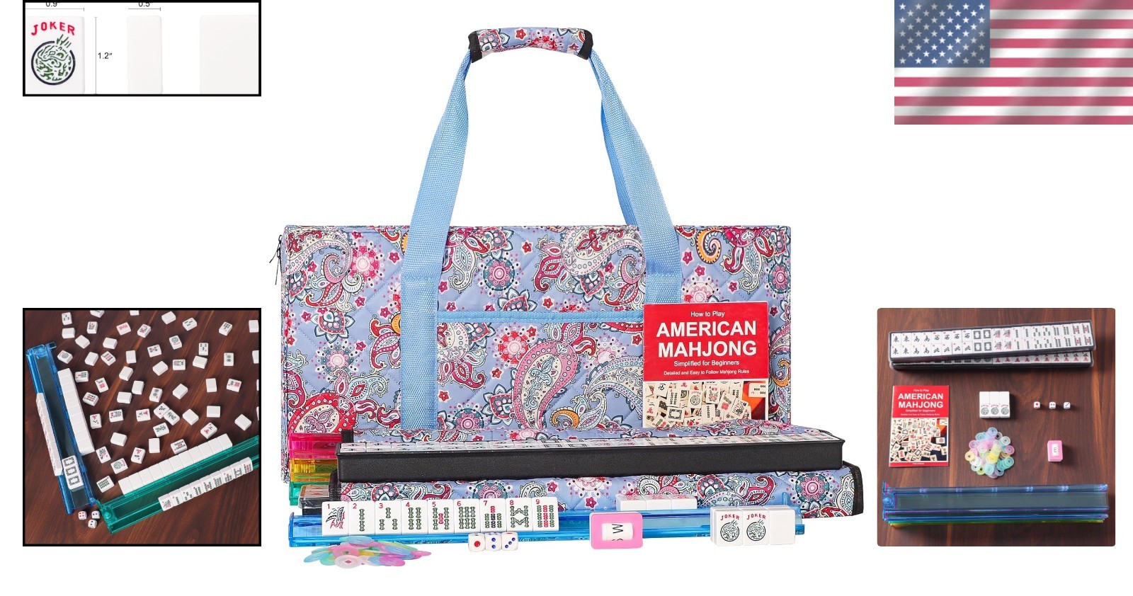American Mahjong Set with 166 Tiles, Racks, Pusher, Bag, Accessories, and Manual