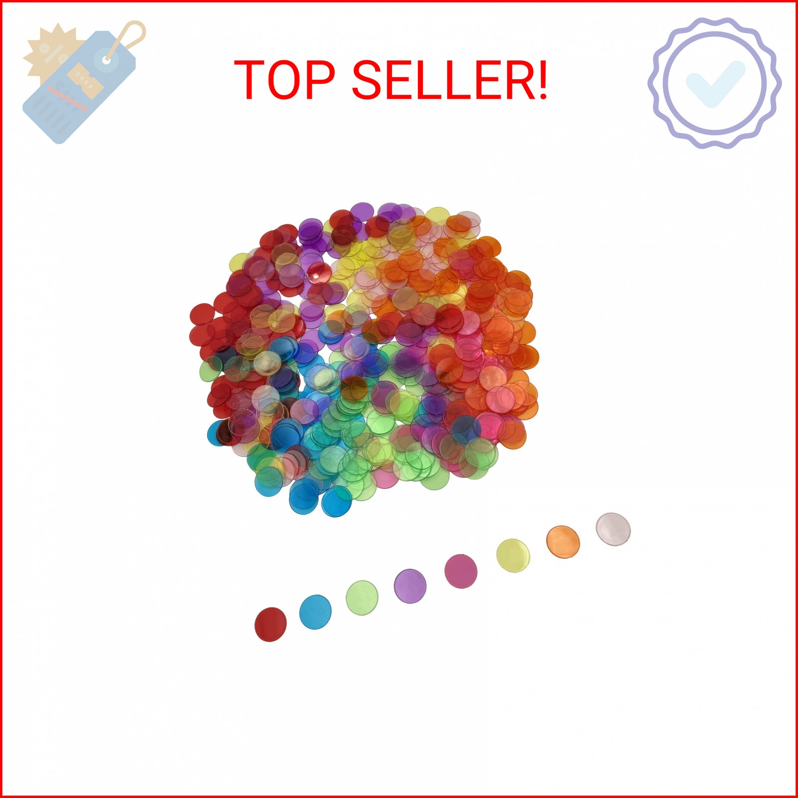 SUTIMSHE 500 Pcs of 3/4 inch Transparent 8 Color Clear Bingo Counting Chips Plas