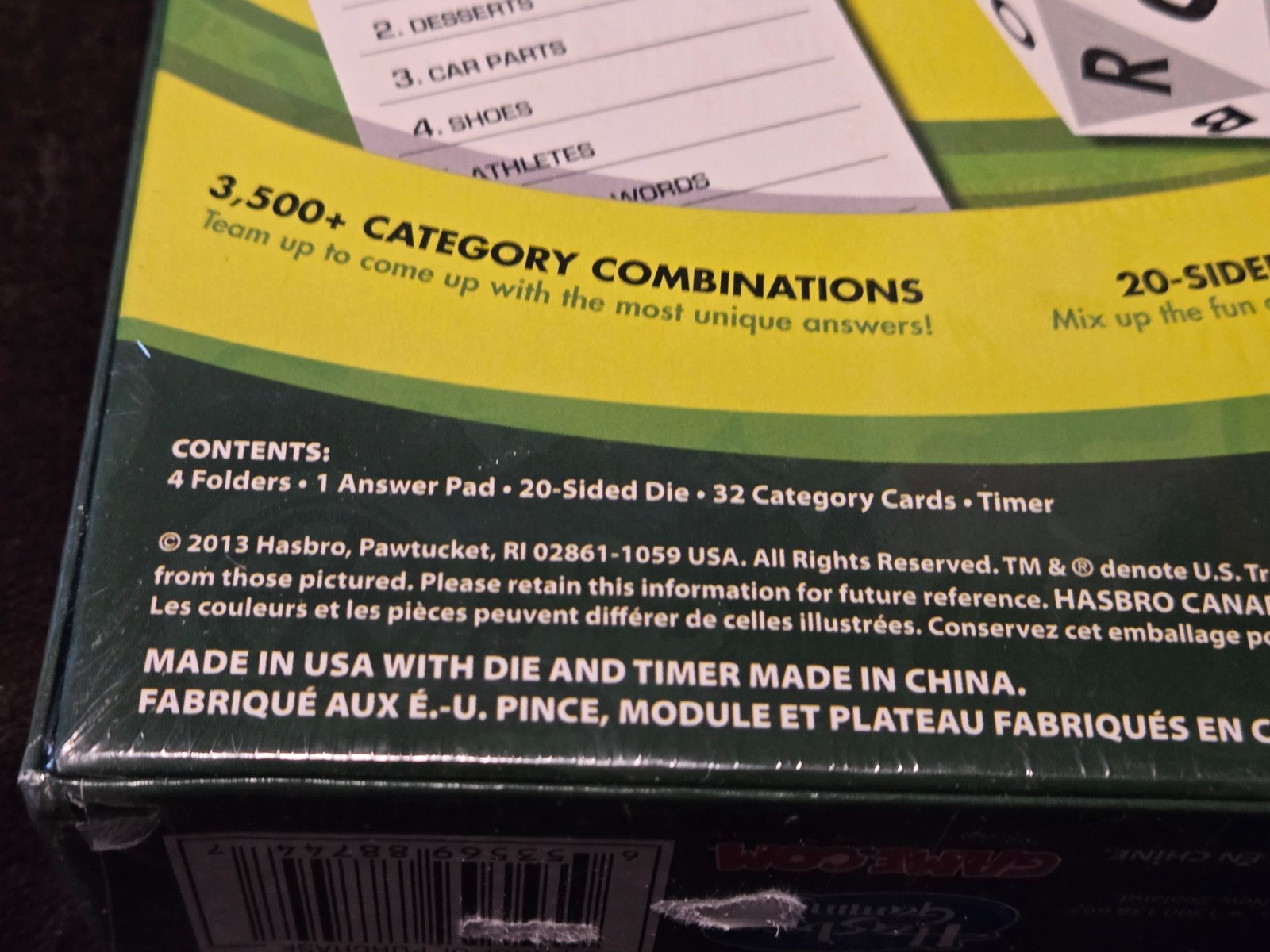 Scattergories Hasbro 2013 Interactive Board Game Green Box Factory Sealed A5226