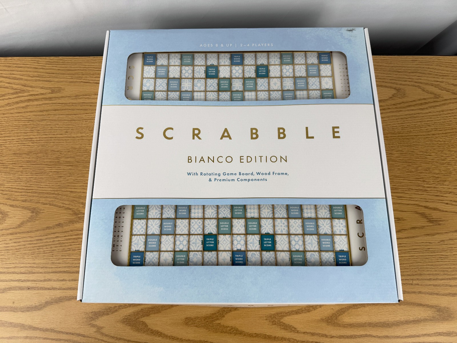 Scrabble Bianco Edition WS Game Rotating Wooden Game Board OPEN BOX