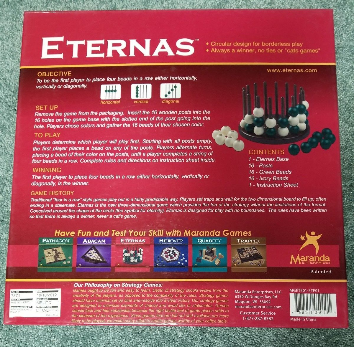 Eternas Board game By Maranda Enterprises 1st Edition Box Complete 4 In a Row