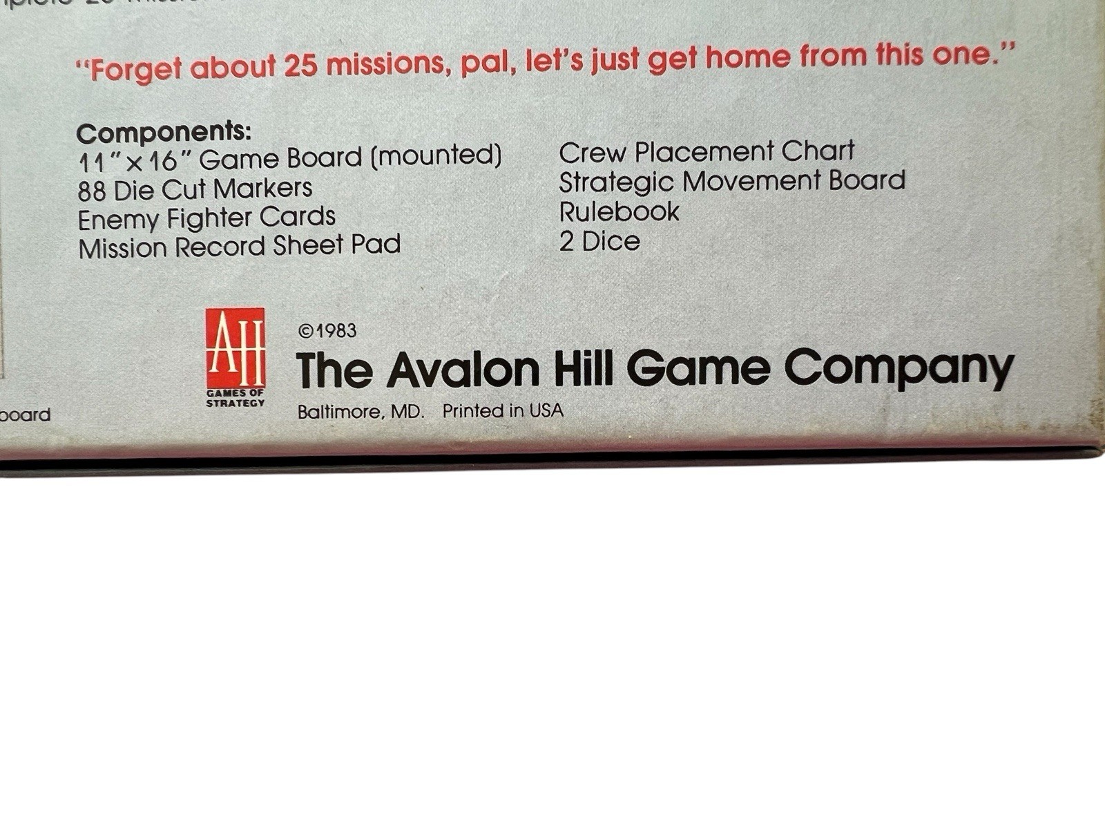 1983 Avalon Hill B-17 Queen Of The Skies WWII Aerial Combat Game UNPUNCHED