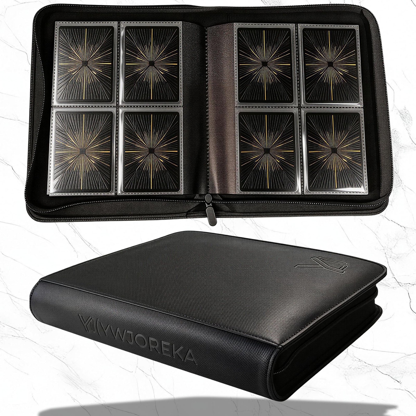 Toploader Binder 4 Pocket, Holds 128 Toploaders, Double-Sided 3″ X 4″, black