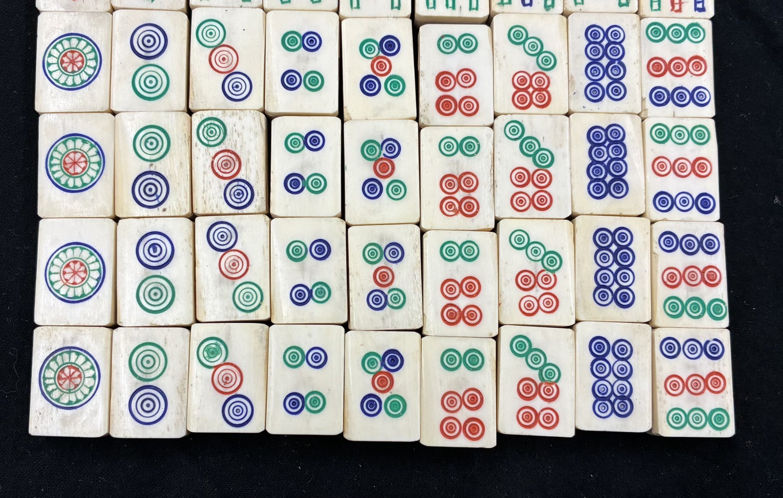 Vintage Chinese Bone & Bamboo Mahjong Set Metal Box 144 Tiles & Dice