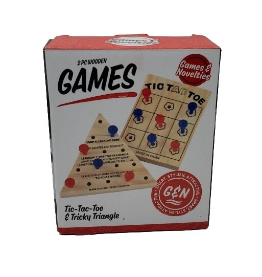 Mini 2 PC Wooden Games Tic Tac Toe & Tricky Triangle Table Family Classic Home