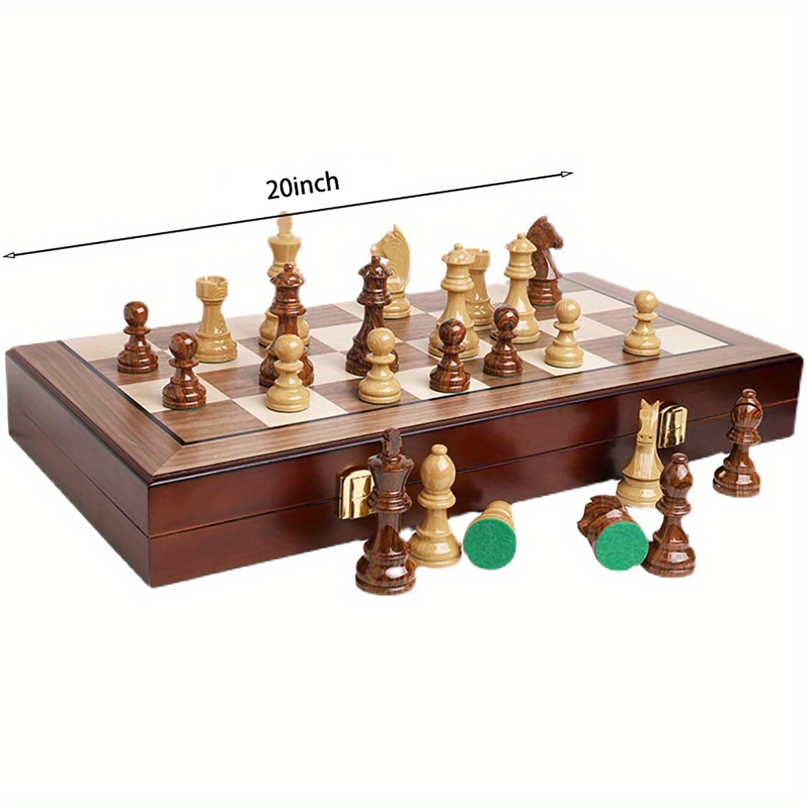 20″ Extra Large Folding Chess Set – Walnut Wood Board & Weighted PVC Pieces –