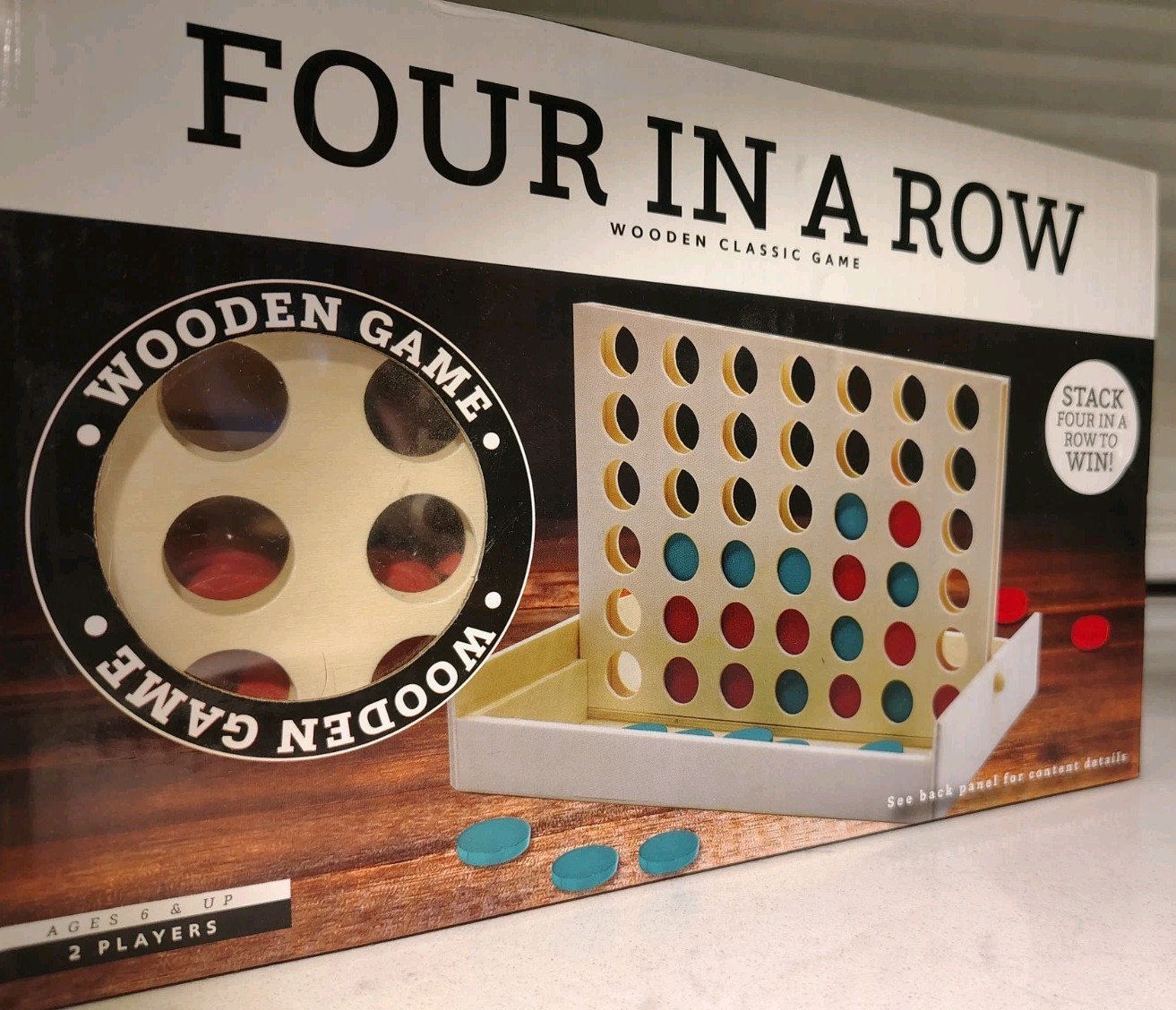 Four in a Row Wooden Classic Game Connect 4 Style Family Fun New Small Set