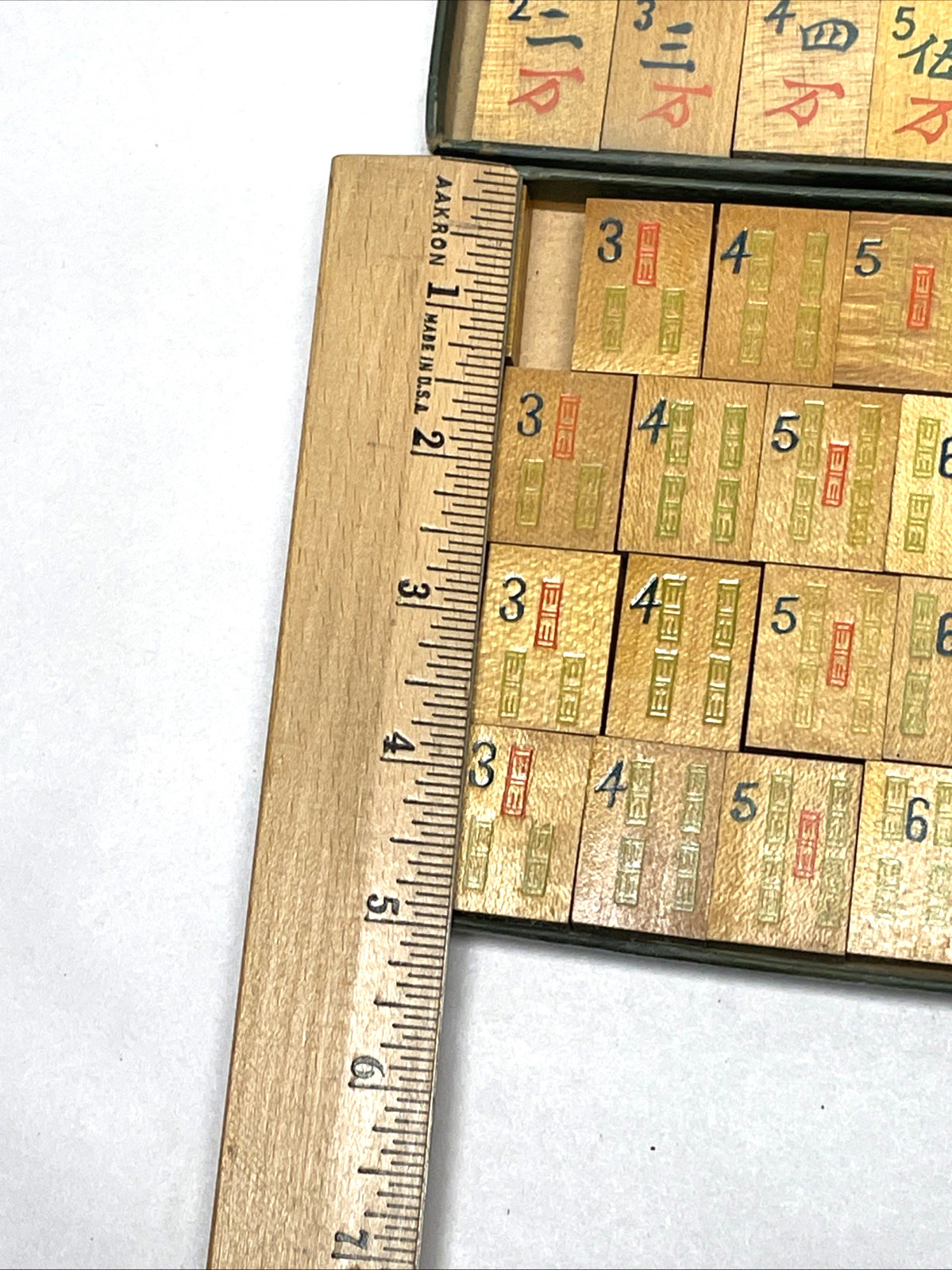 Antique 1920s Chinese Mahjong Set Wood Tiles Sticks & Original Box AsIs 144 Tile