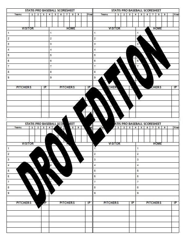 Statis Pro Baseball Charts, Rules and Scoresheets – Printed on Cardstock
