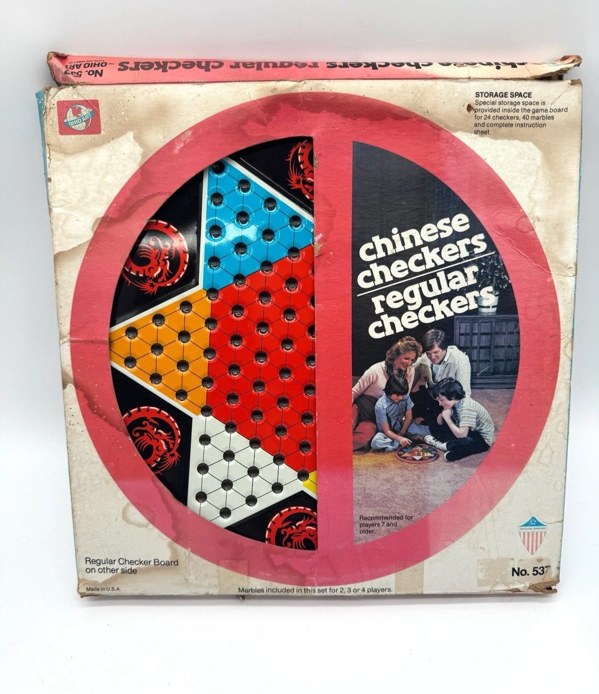 VINTAGE BOXED BOARD GAME CHINESE CHECKERS REGULAR CHECKERS OHIO ART 537 2 IN 1
