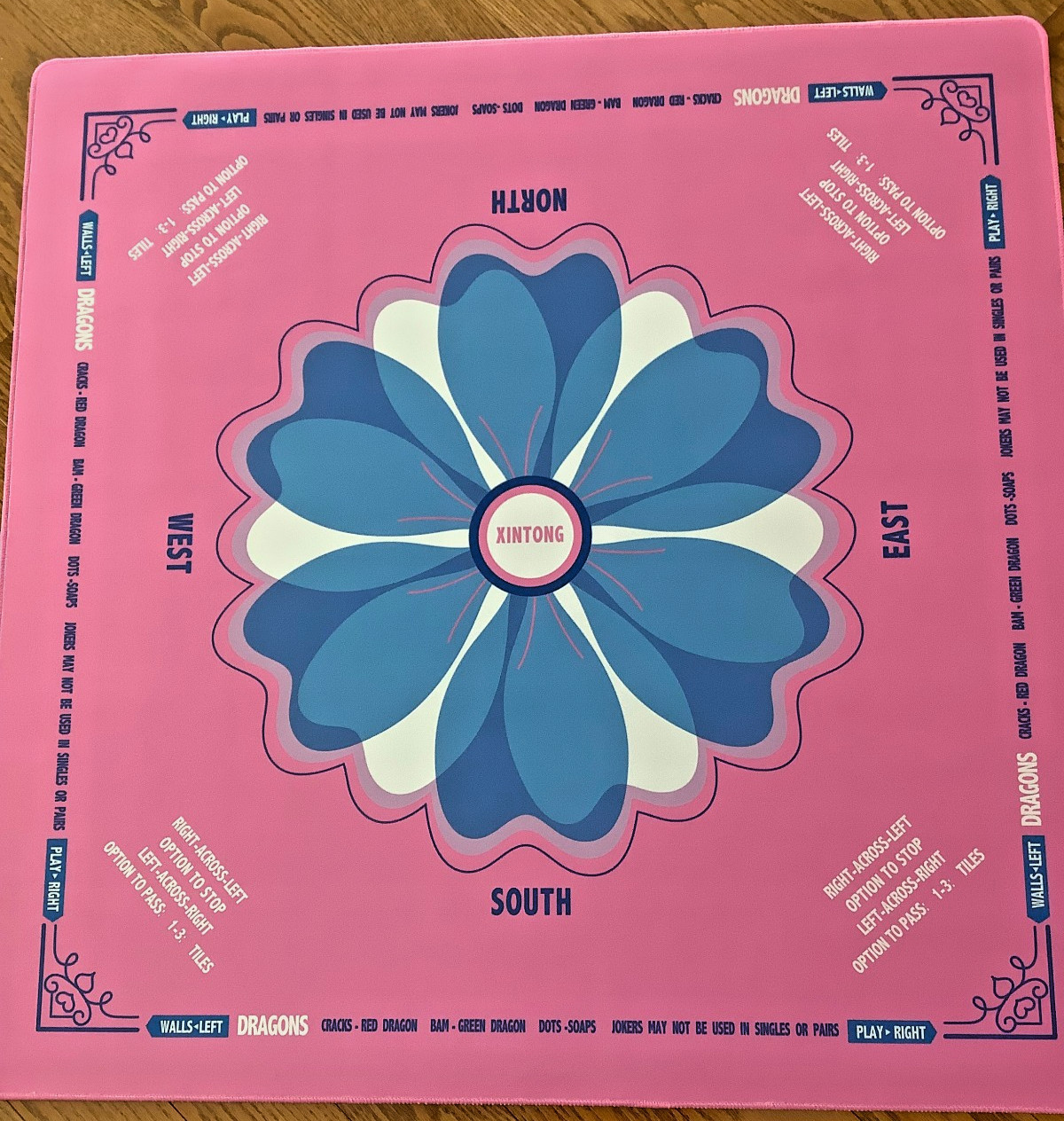 Mah Jongg Mat 32″ Square Rubber Pink/Blue/White with Black Carrying Pouch