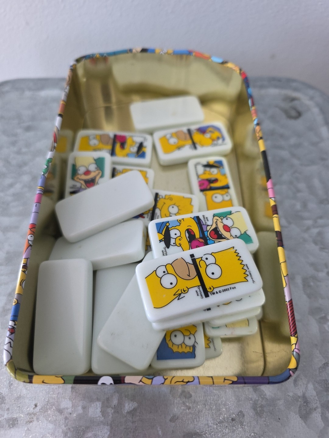 Vintage The Simpsons Themed 28 Dominoes in Tin Container (2003)