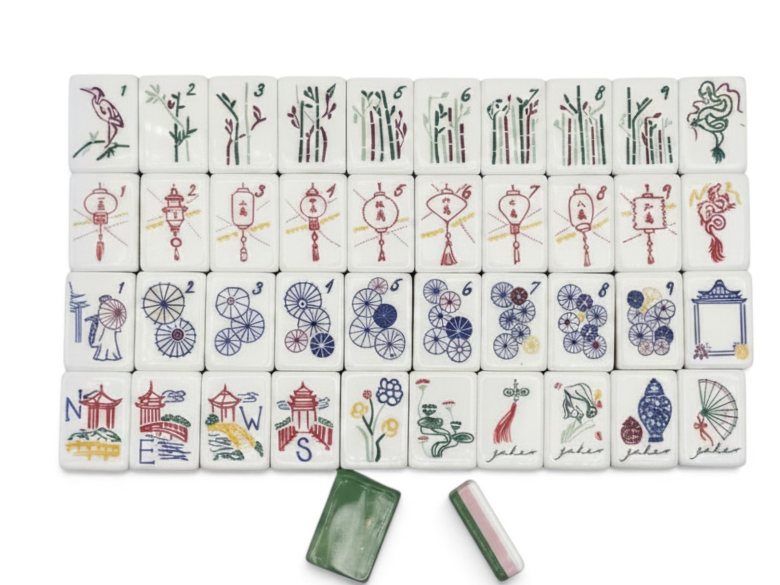 American Mahjong Tile Set 160 Tiles Jade Garden Chinoiserie Bag Gift Box Dice