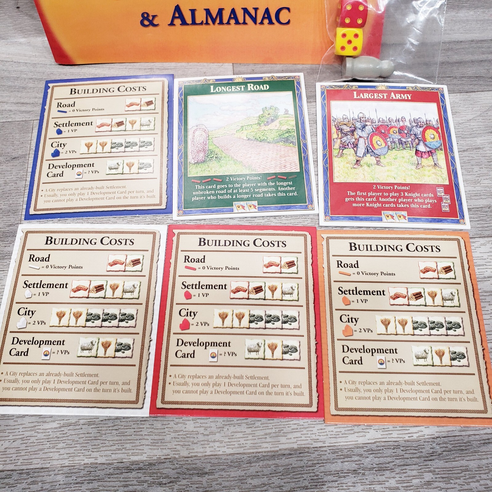 Settlers of Catan Building Costs Player Cards Parts Pieces Dice Robber Manual