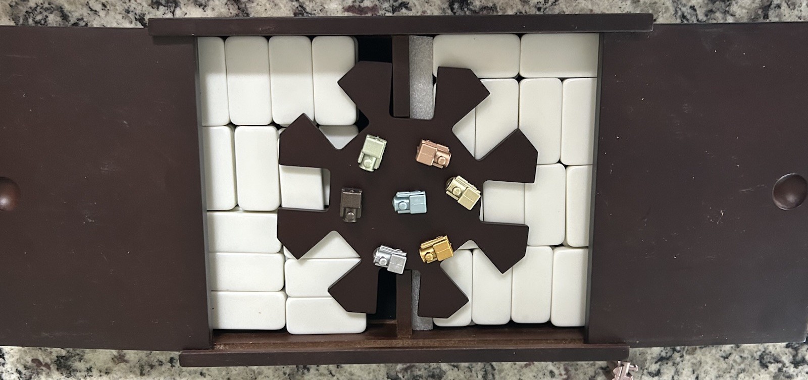 Excalibur Mexican Train Dominoes in Solid Mahogany Wood Box
