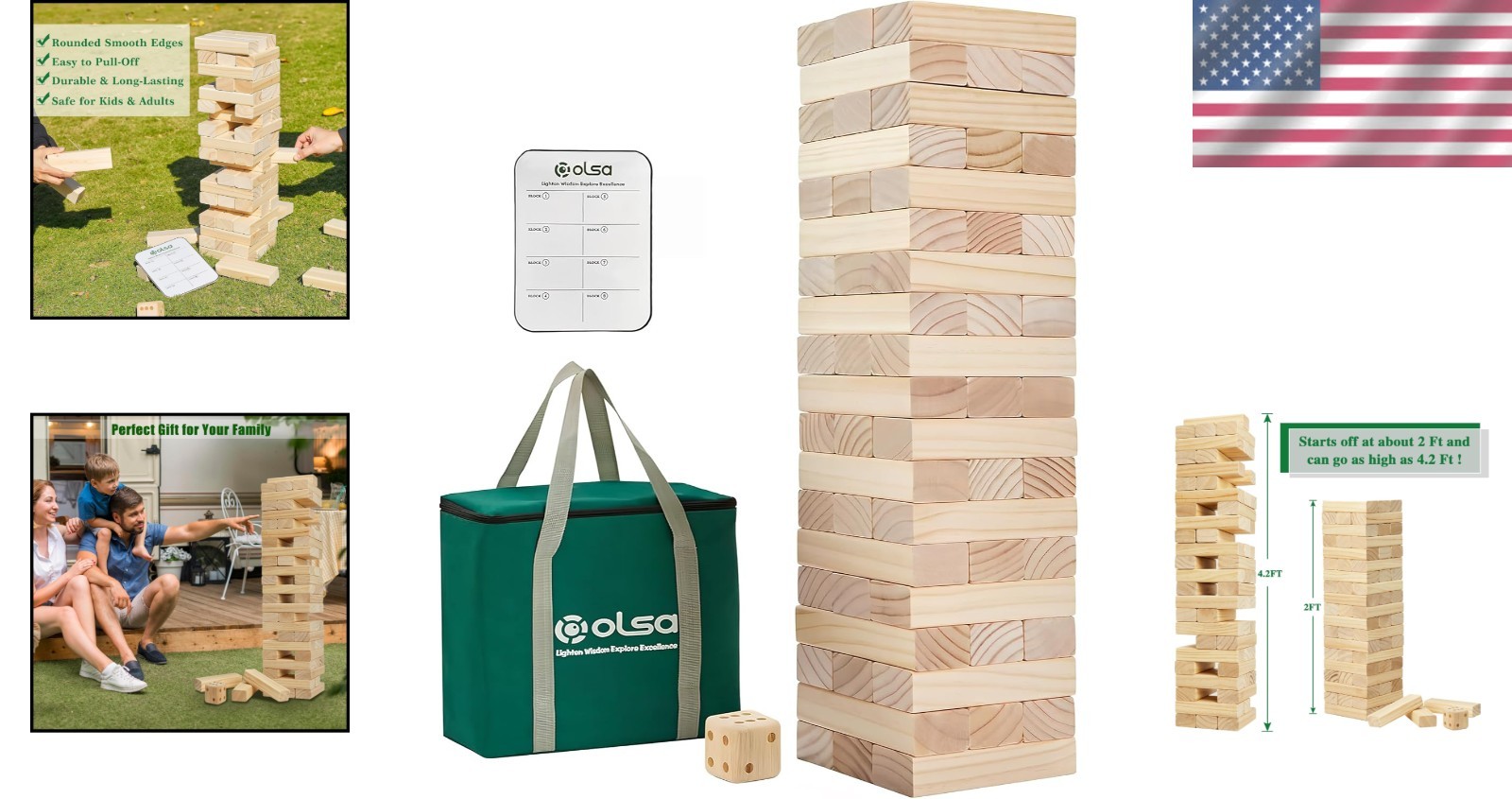 Giant Tumble Tower 57PCS Wooden Stacking Game – Fun for All Ages Outdoors