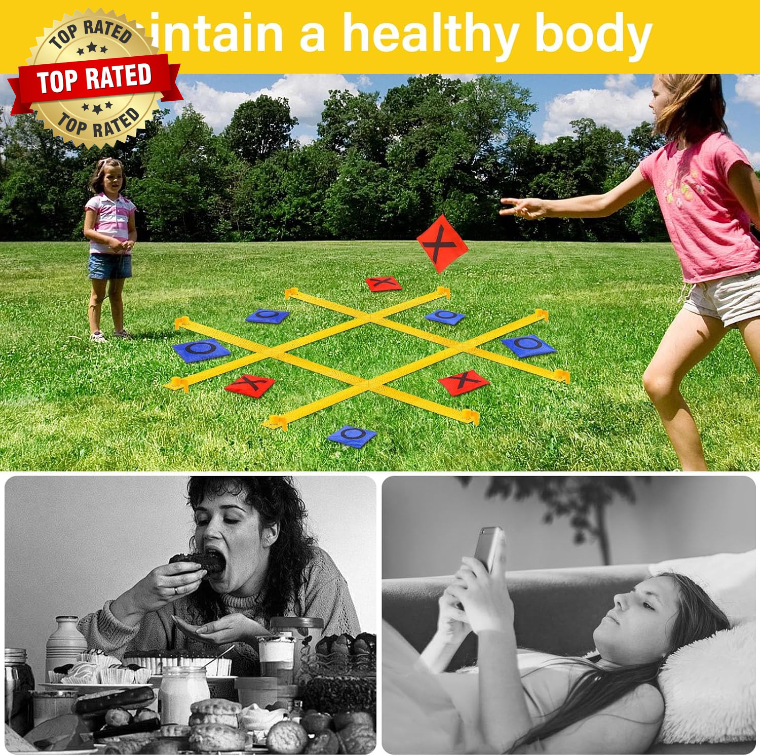 Giant Tic Tac Toe Outdoor Games for Kids Adults Family, Portable Tic Tac Toe Bea
