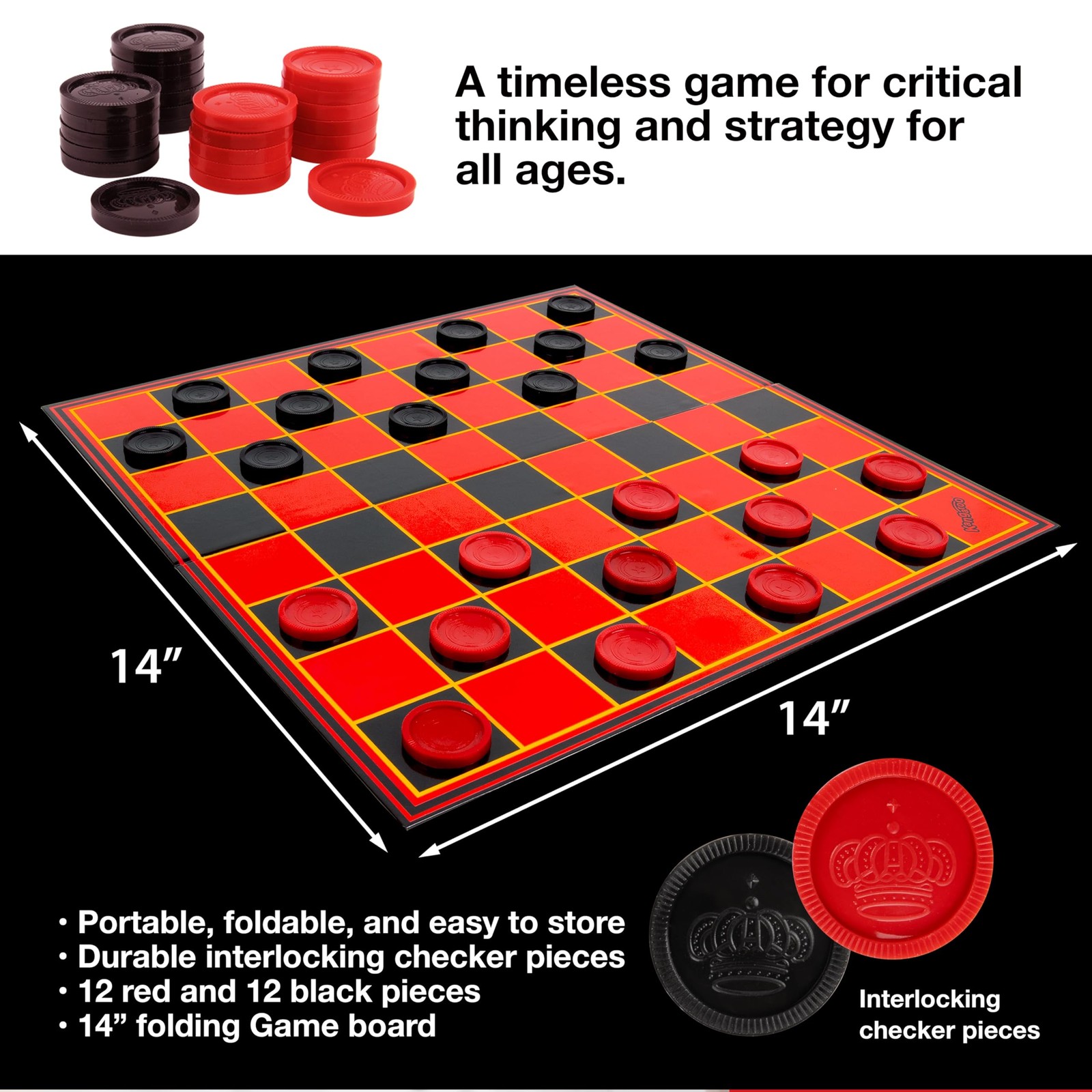 – Multiplayers Strategy Checker Board Game for Kids Adults – Portable Educat…