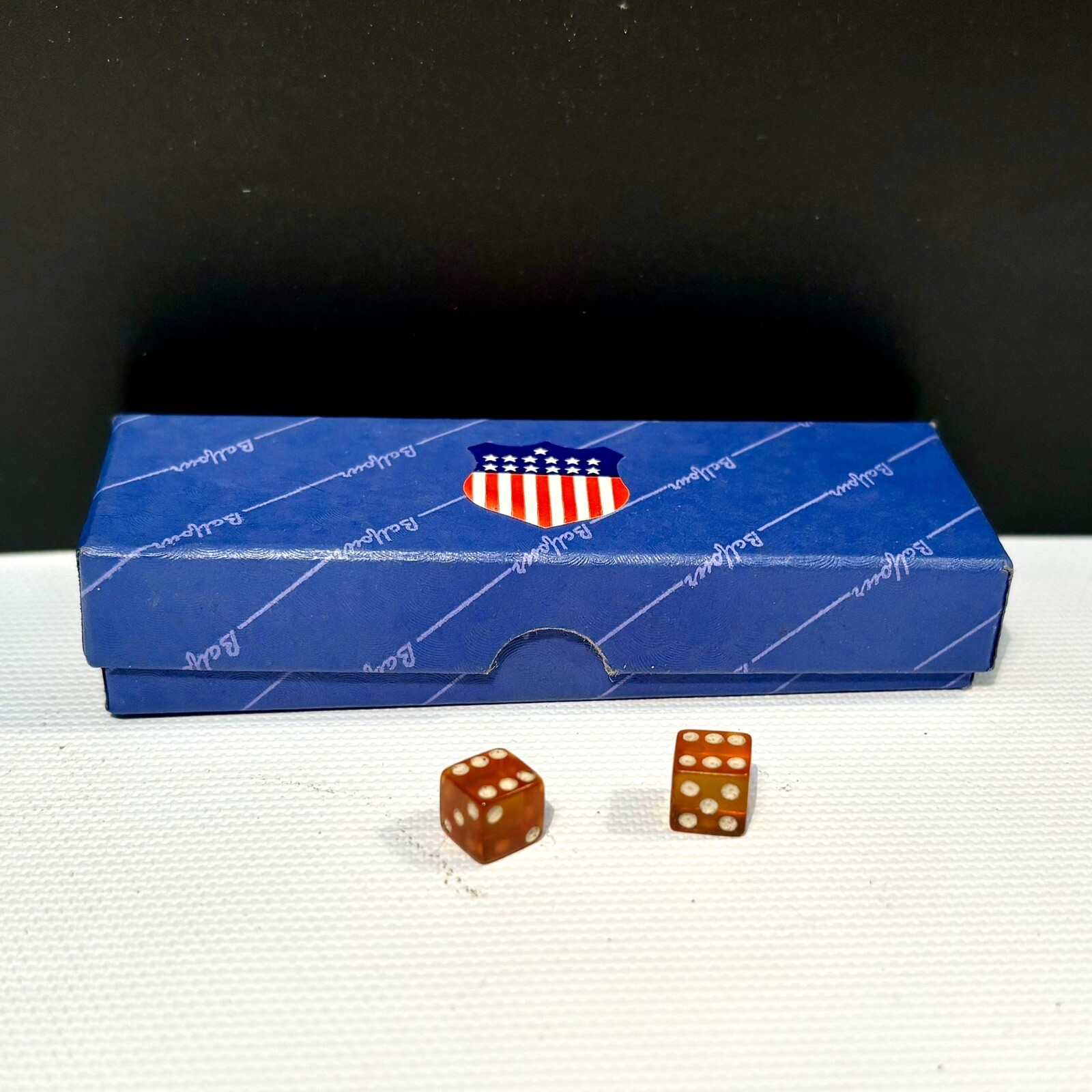 Resin Dice Patriotic Box USA Shield Red White and Blue Tiny Games Set of Two