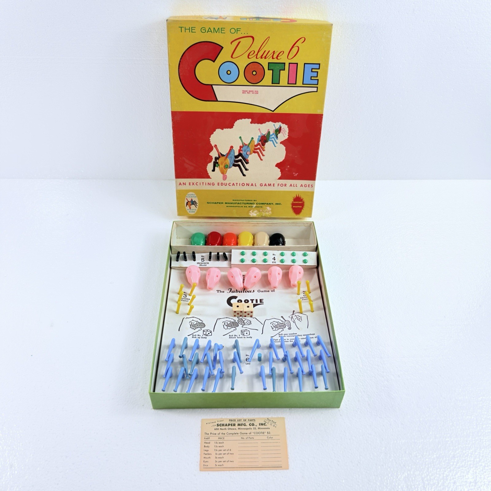 Vintage Schaper Manufacturing Co. 1949 The Game Of Deluxe 6 COOTIE Near Complete