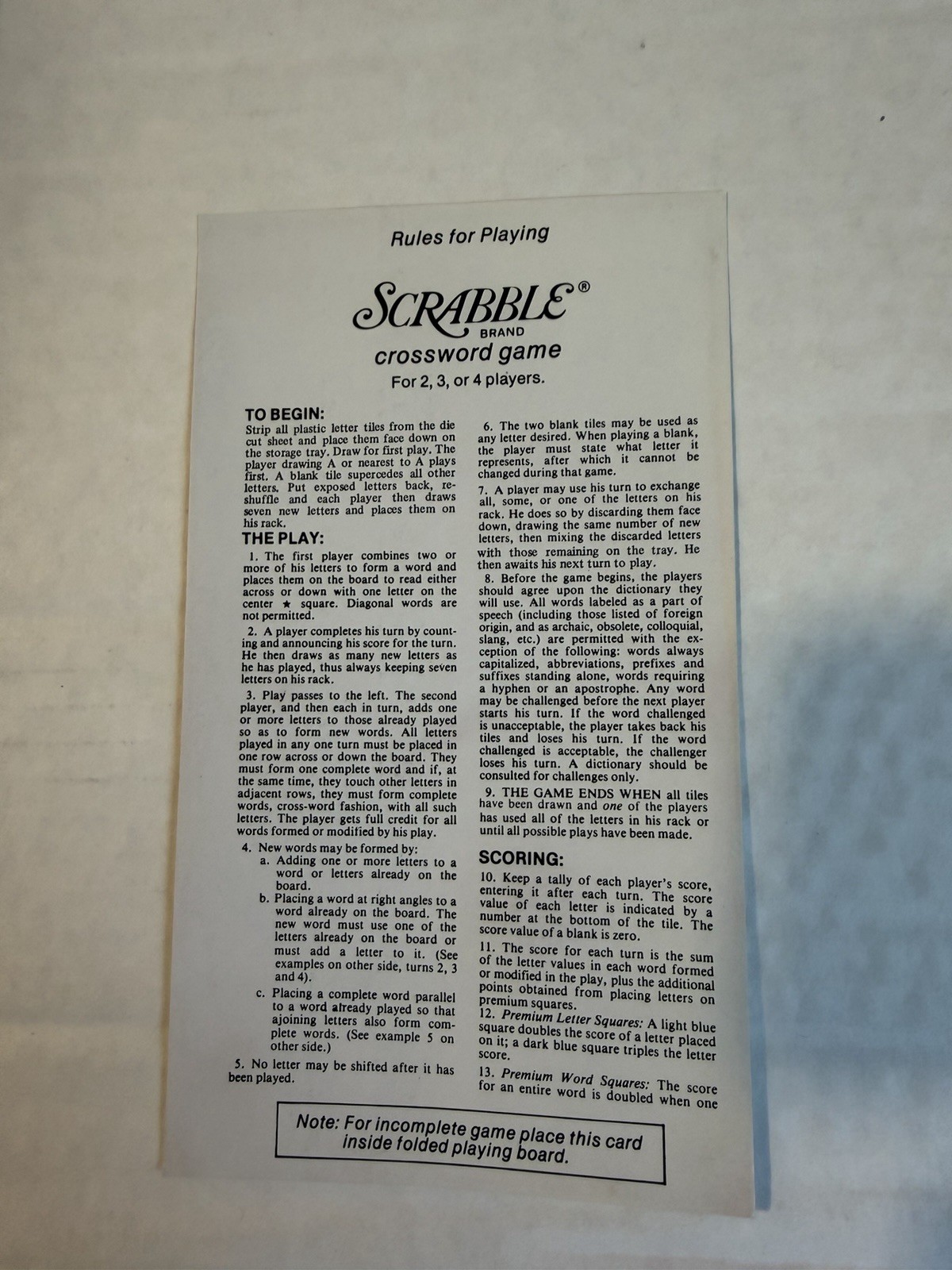 Scrabble Crossword Game Pocket Edition Travel Size 1978 Complete W/Box, Used