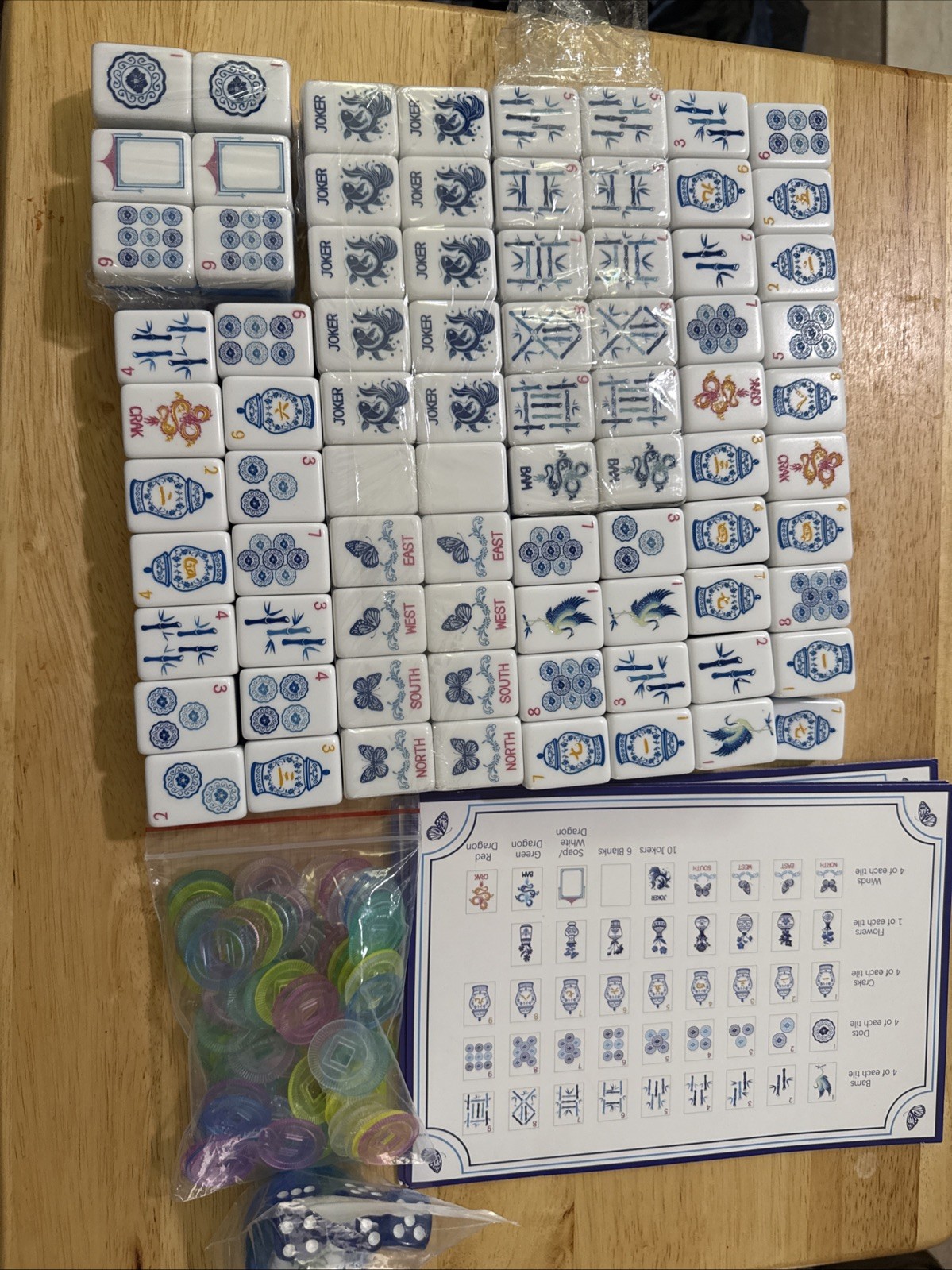 Blue American Mahjong Tile Set160 Tiles with Mahjong, missing one number 5 Tile