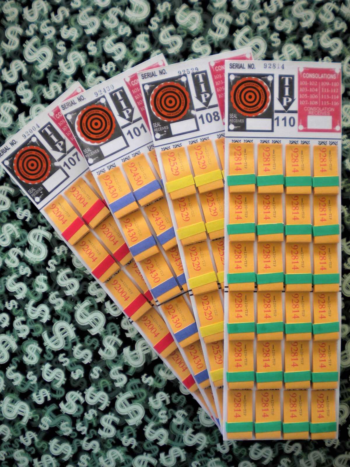1 Dozen ~ 120-P5 REGULAR “NOT Sure” TIP BOARDS {101-116} Pull Tab Jar Tickets
