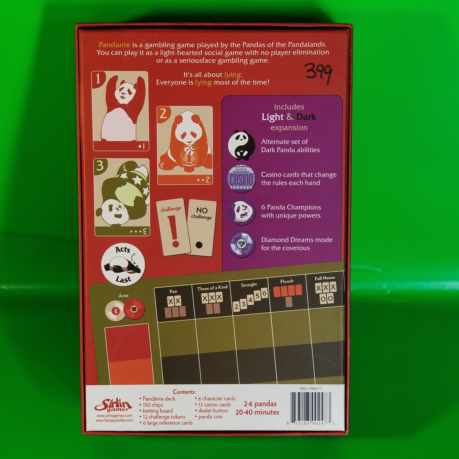 Pandánte 2nd Edition w/ Light & Dark Expansion New Open Box Sirlin Games (2015)
