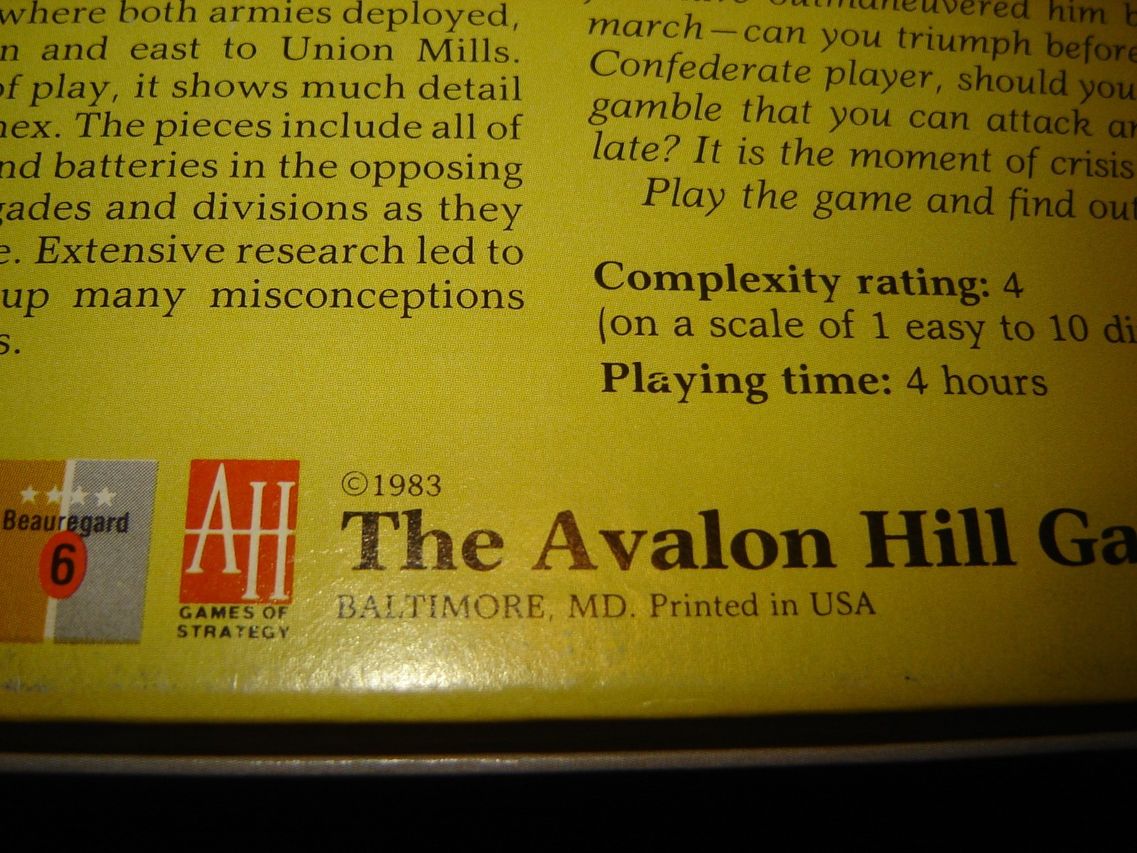 Avalon Hill Game Co. #847 Bull Run UNPUNCHED Never Played Excellent Cond NICE