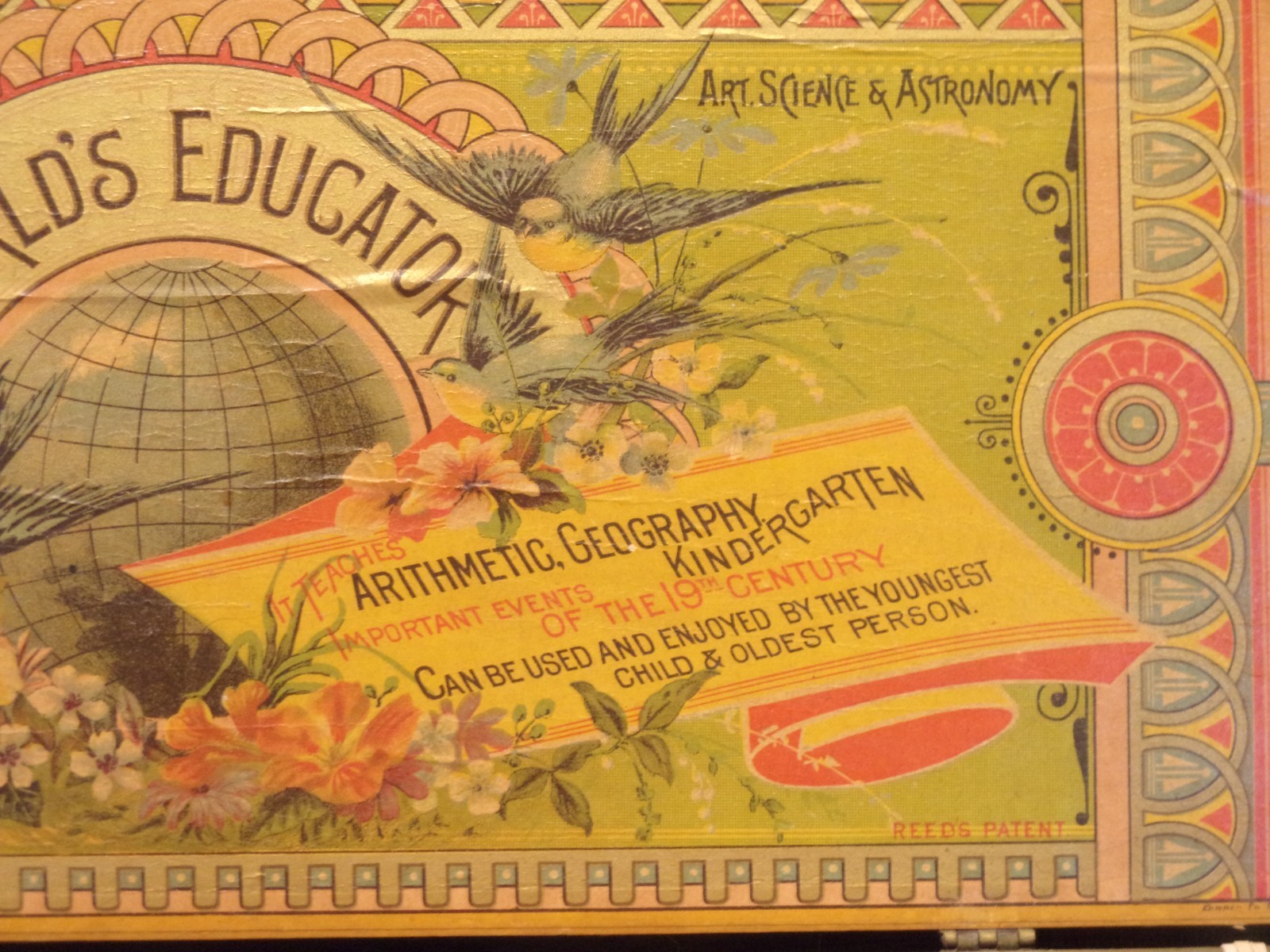 RARE 1887 Parlor Game: THE WORLD’S EDUCATOR, W.S. Reed Toy Co., Leominster, MA.