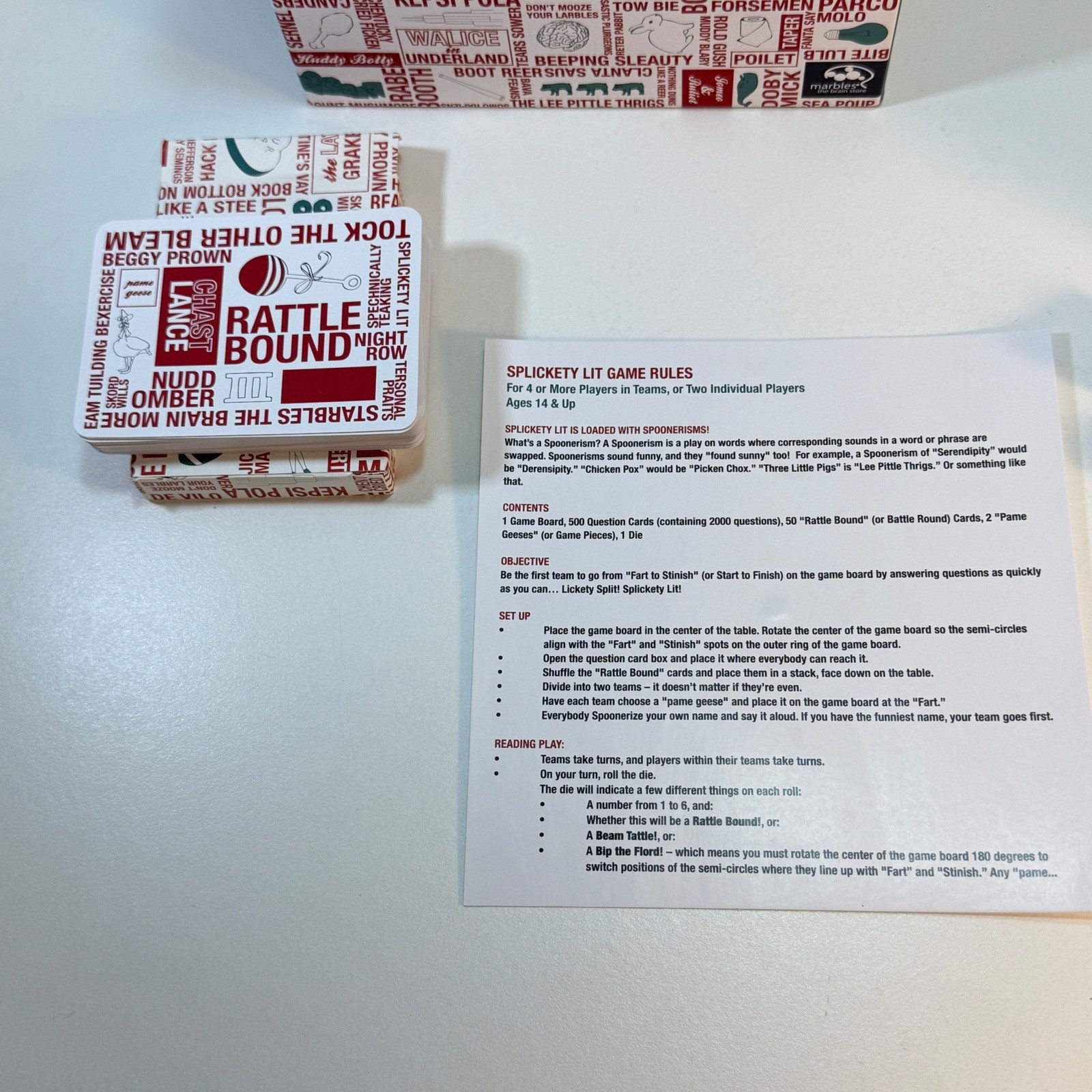 Splickety Lit Marbles Brain Workshop Word Spoonerism Party Game Complete