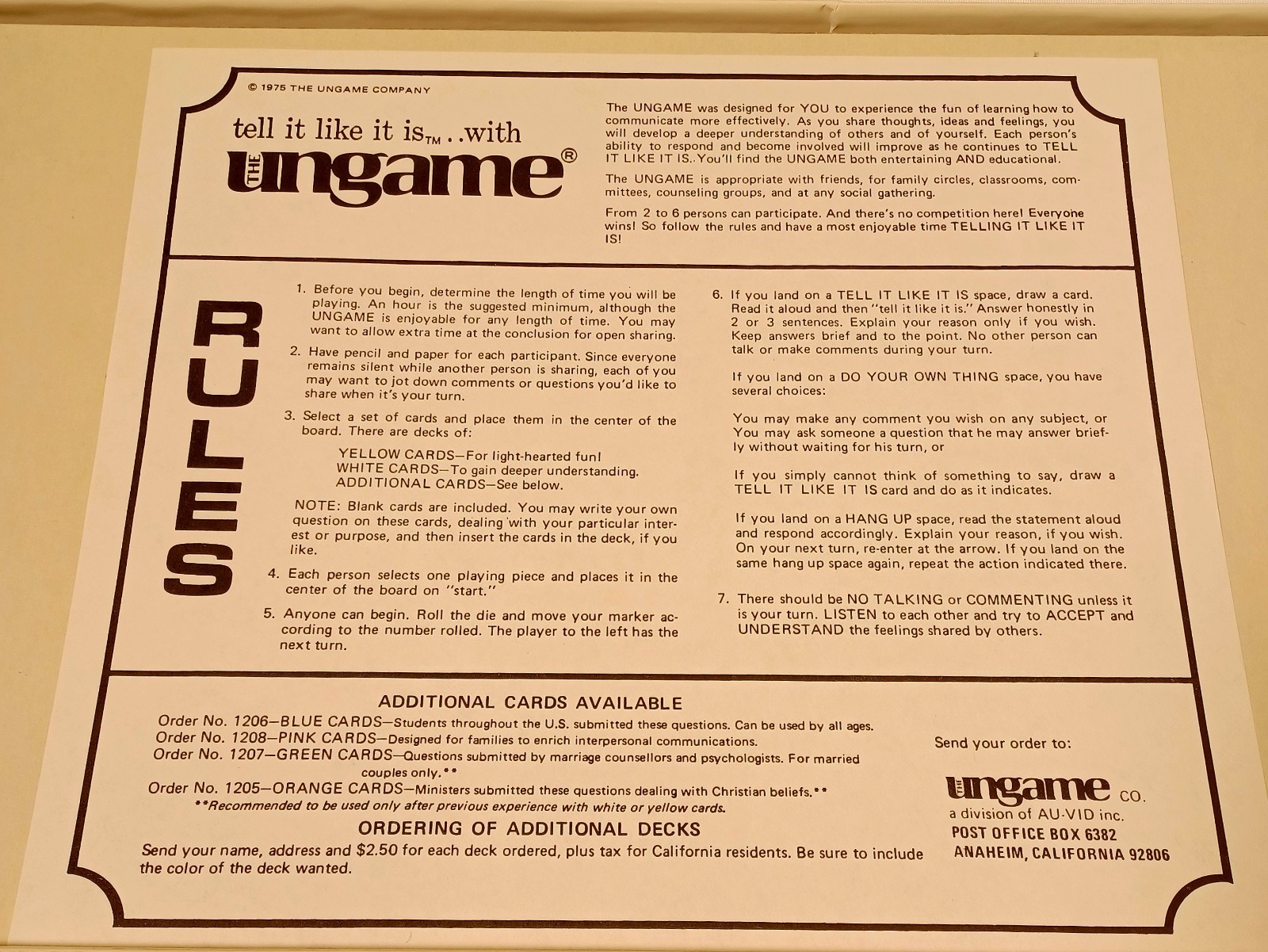 The Ungame Educational Christian Self Expression Therapy Boardgame Complete 70’s