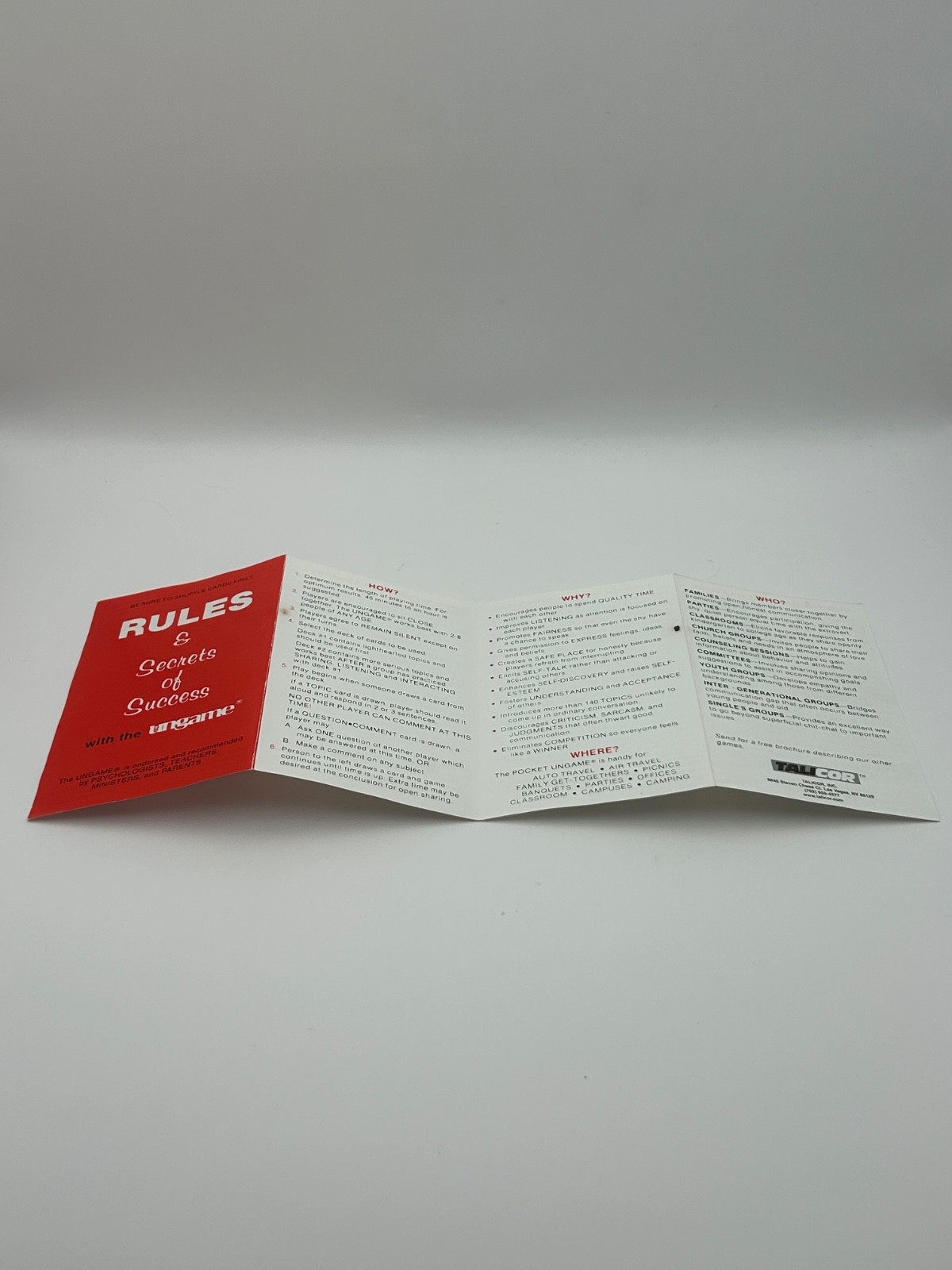 Ungame All Ages Card Deck 1989 Talicor Pocket Size Version Vintage