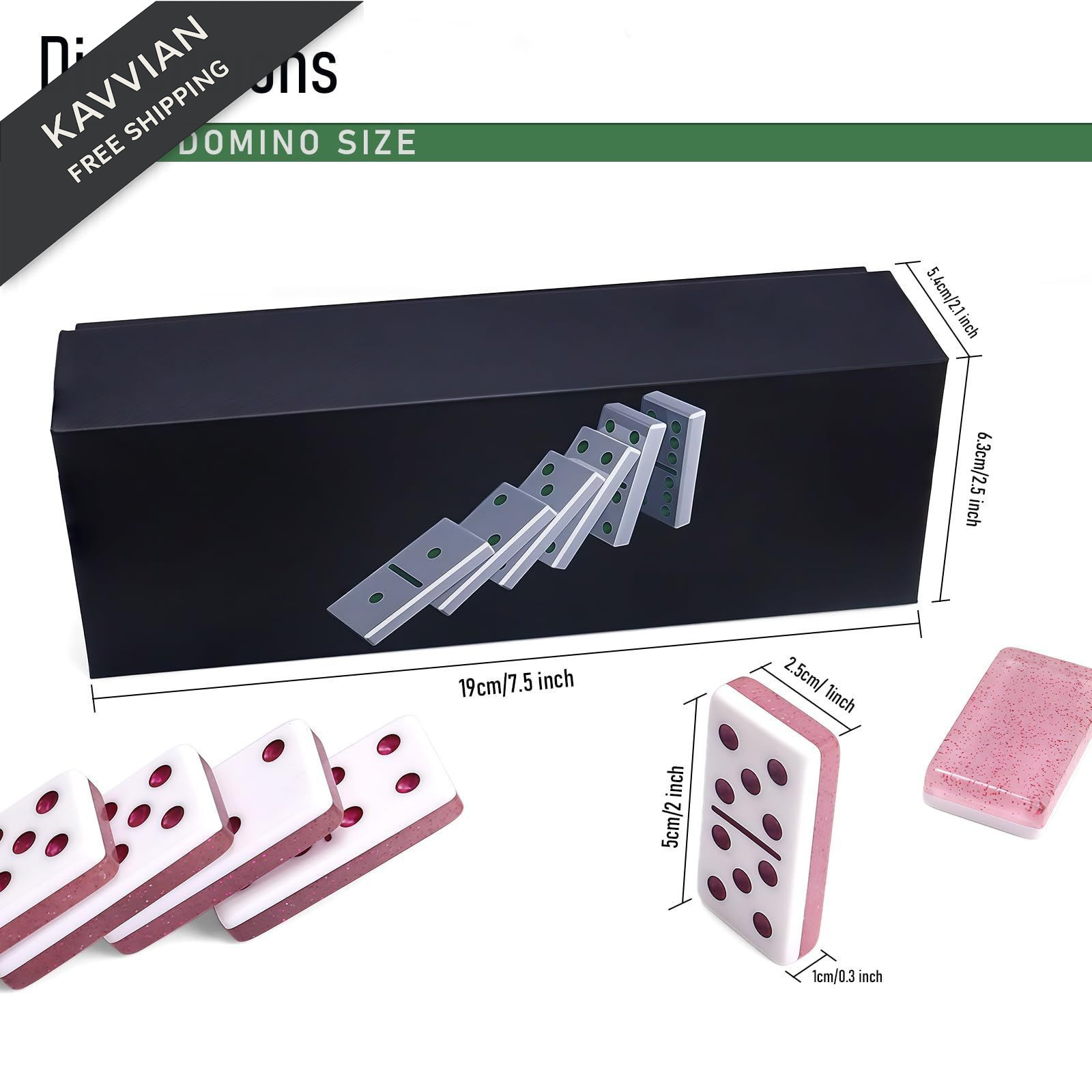 IDTQ Dominoes Set for Adults, Double 6 1.95 x 0.98 x 38 inches, Light Pink