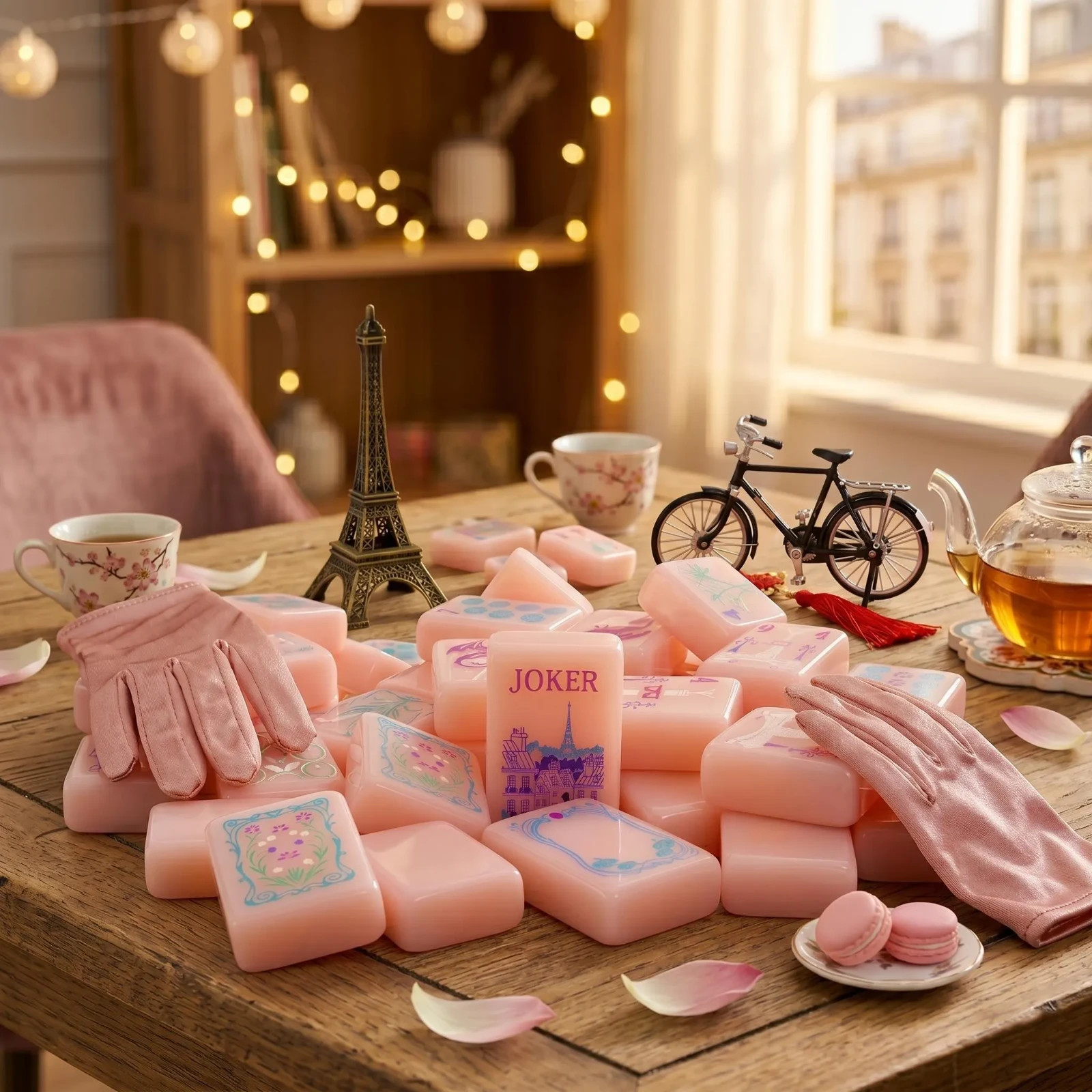 Mah-Jong de Paris Limited Edition Mahjong Tile Set | 160 Pink Single Layer Acryl