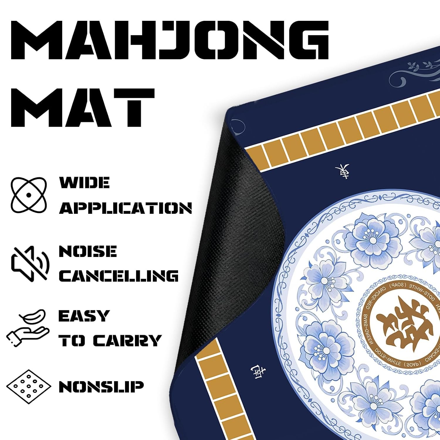 31×31 Non-Slip Mahjong Table Mat with Lotus Design Noise Reducing Mahjong Game