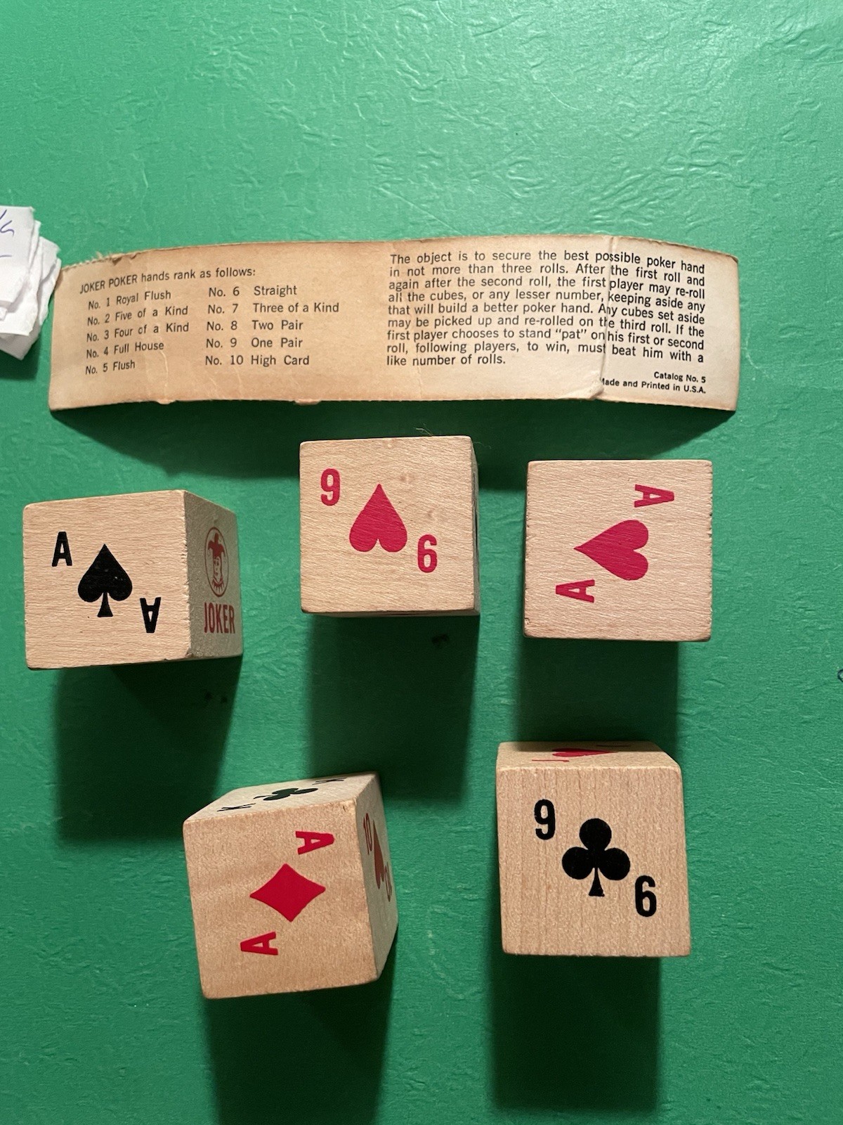 Joker Poker , Vintage Wooden Dice Game. Old No. 5 Joker Poker. Free Ship !!