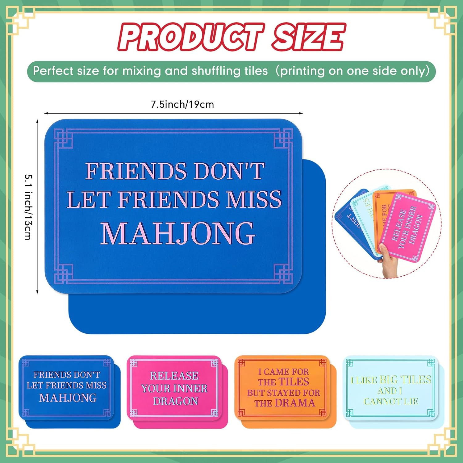Mahjong Tile Shuffler Set with Traditional Frame and Fun Sayings, 4 Pieces
