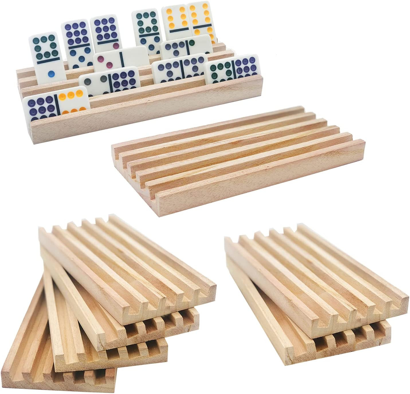 Wooden Domino Trays/Racks Set of 8 Mexican Train Domino Trays/Racks Double 12 Ti